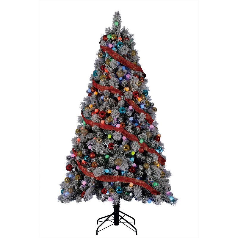 Home Heritage Snowdrift Spruce 6.5 Foot Flocked Christmas Tree with White Lights
