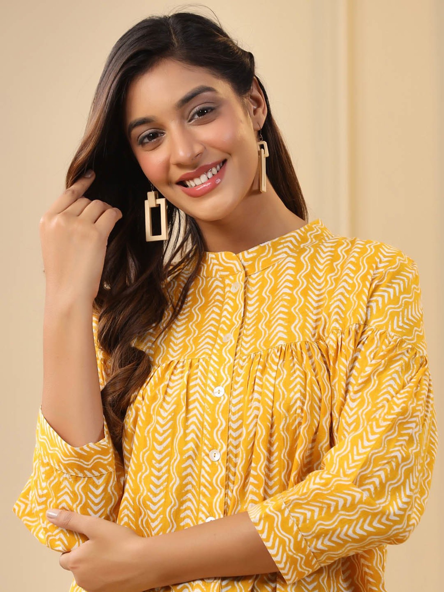 Jaipur Kurti Yellow Printed Top