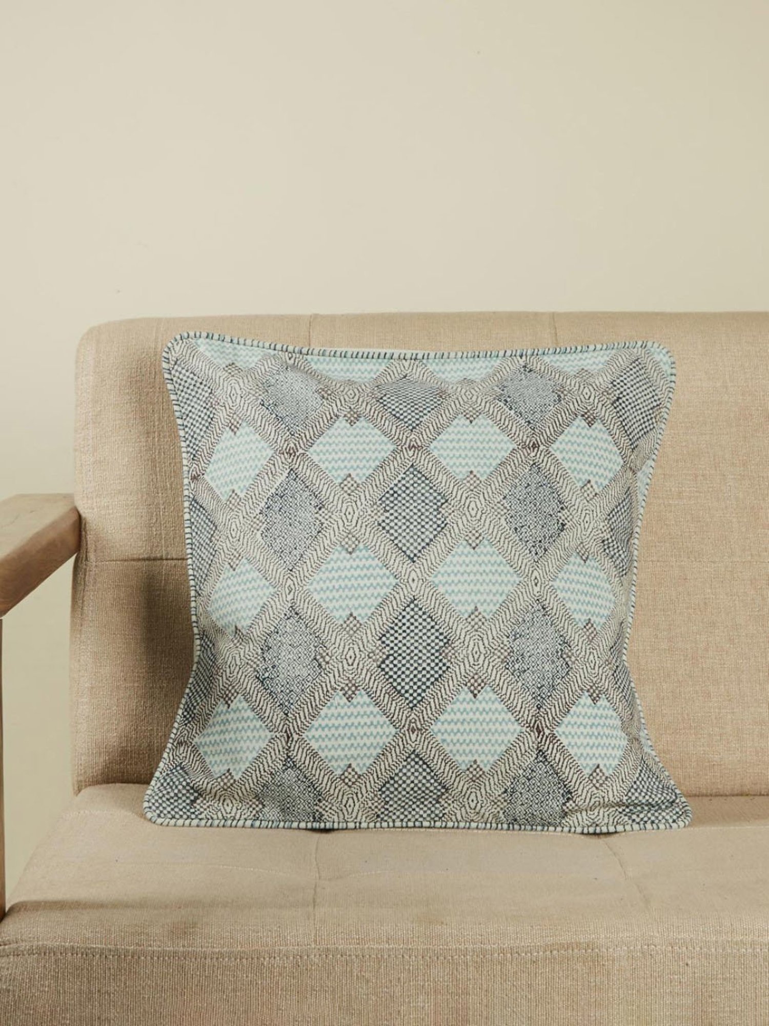 Fabindia Green Cotton 116 TC 325 GSM Earth Files Cushion Cover