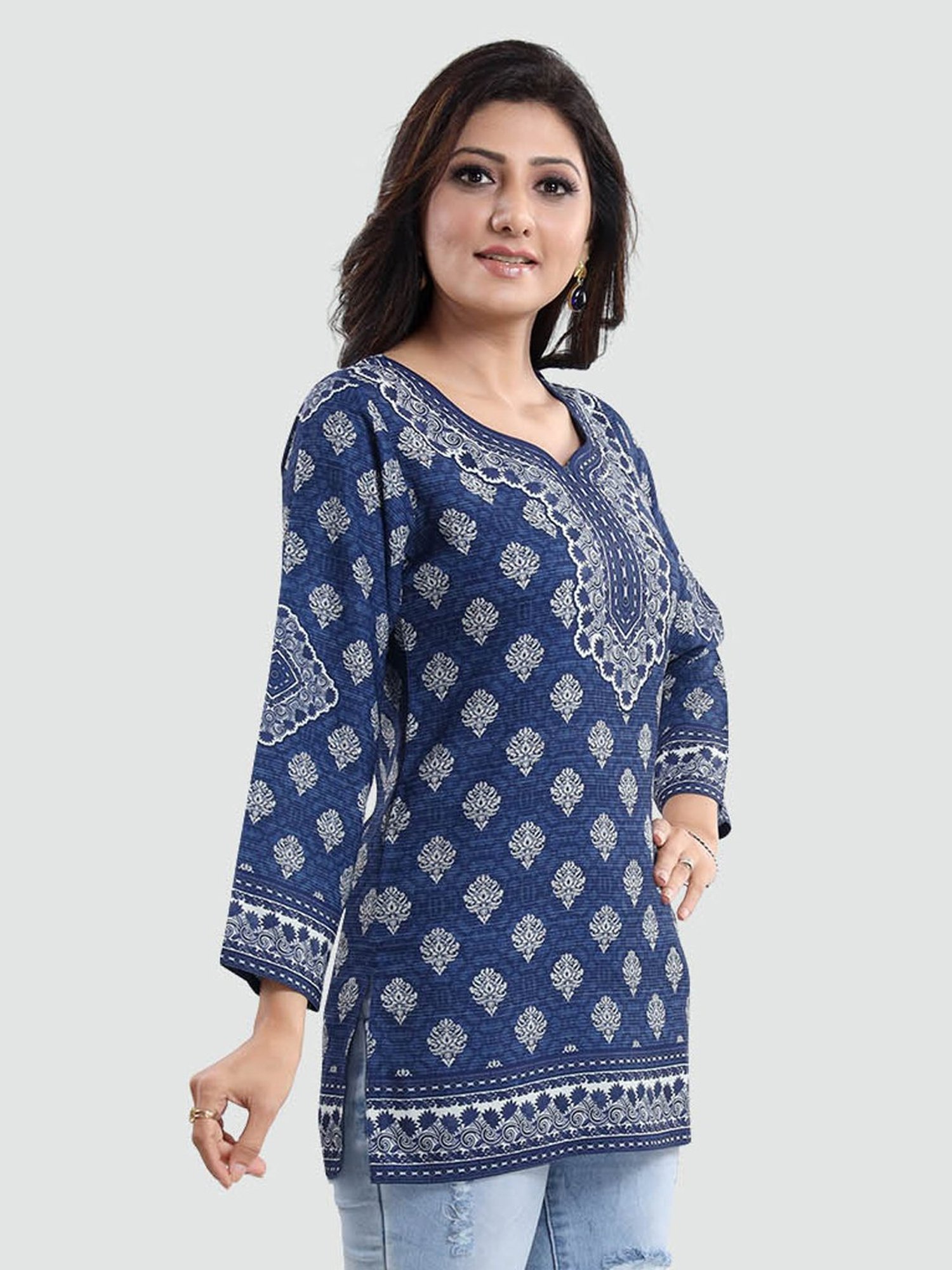 Saree Swarg Blue Printed Tunic
