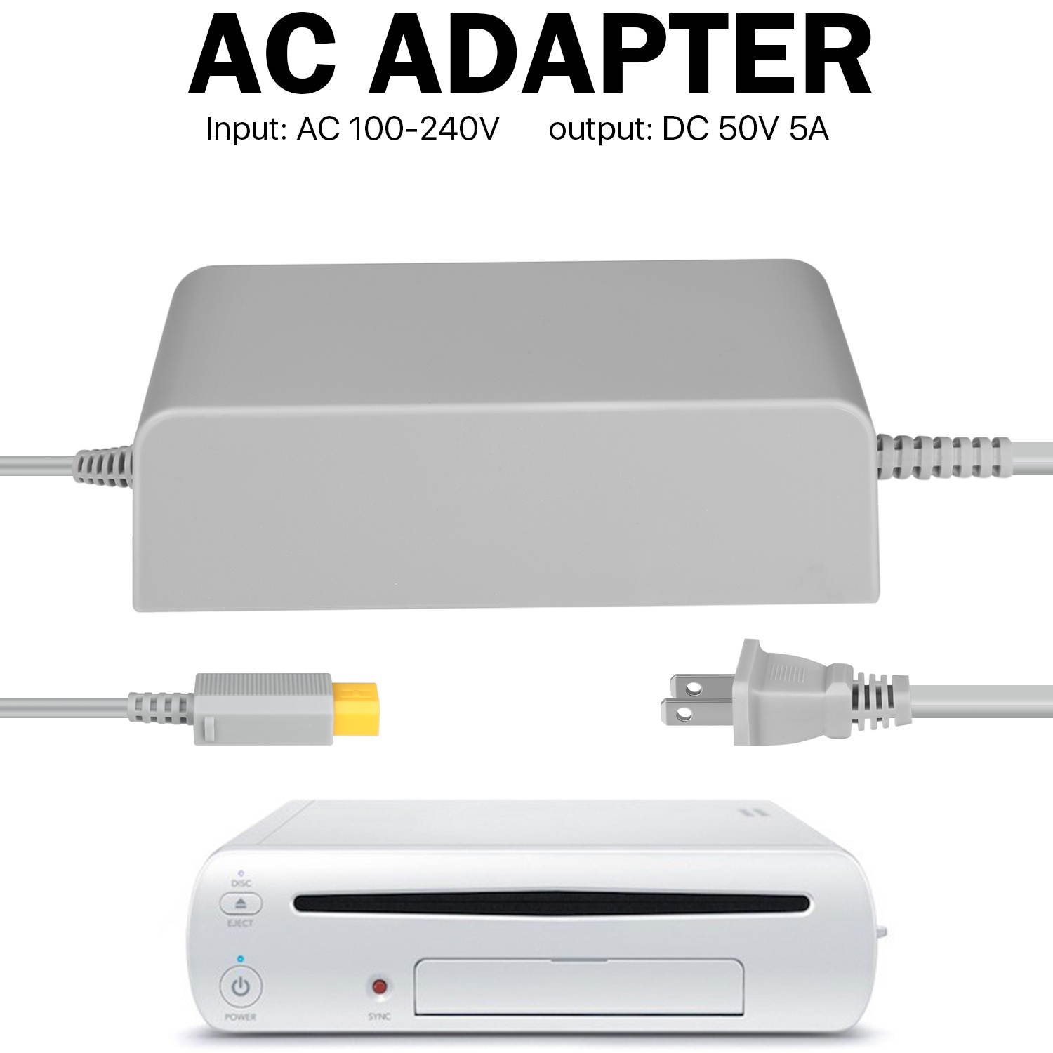 Wii U Controller GamePad Charger AC Adapter Power Supply Home Wall Travel Charging Cord Cable Accessories Kit 100-240V US Plug for Nintendo Wii U Gaming Console System