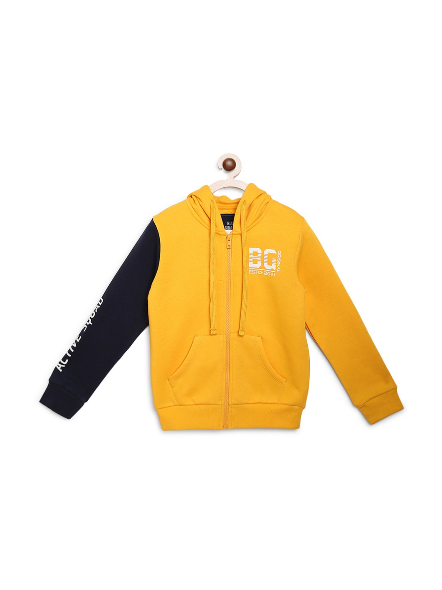 Blue Giraffe Kids Yellow Color Block Pattern Hoodie