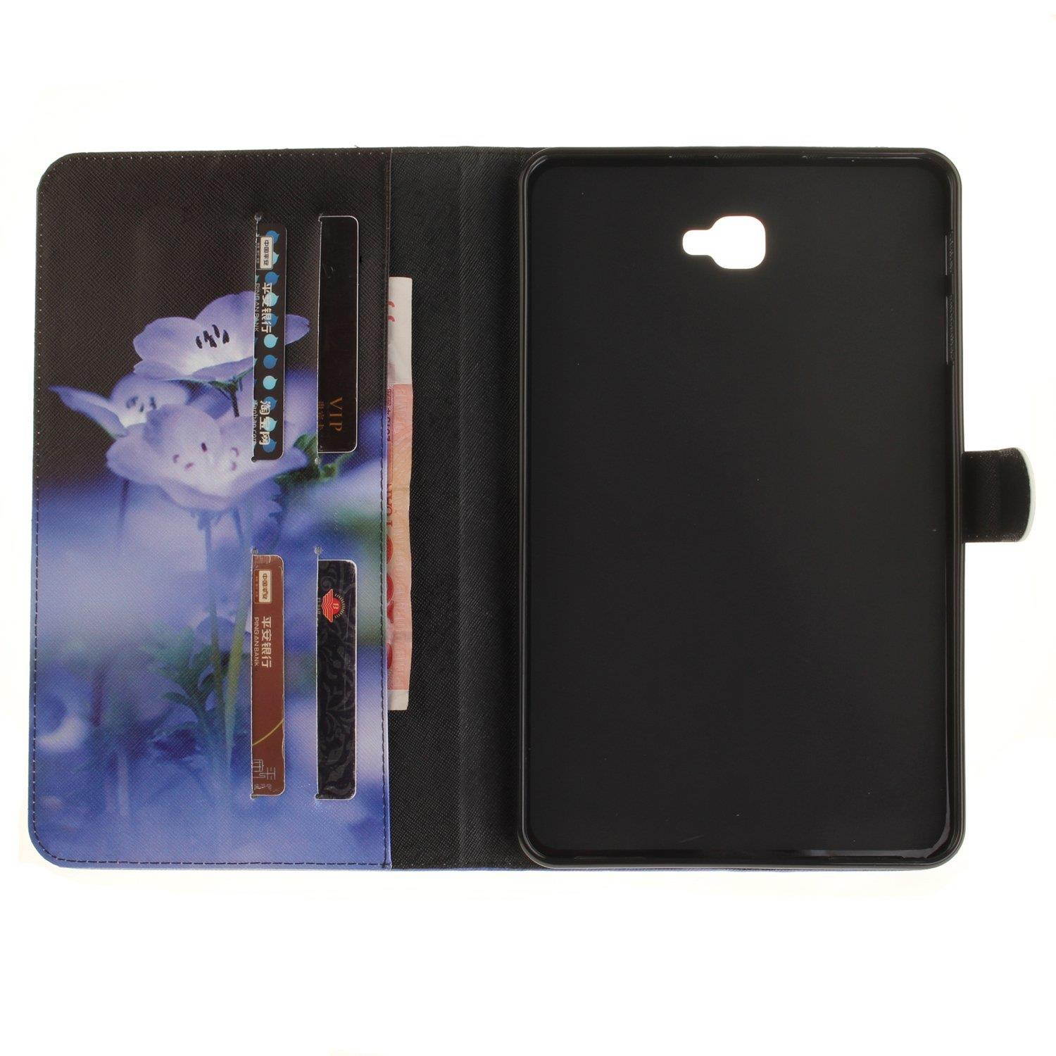 Galaxy Tab A 10.1 T580 Case,UUcovers Cute Cartoon PU Leather Protective Magnetic Closure Flip Stand Wallet Case for Samsung Galaxy Tab A 10.1 T580-Blue Flower