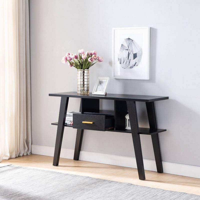 Ossy 4 Shelf Console Table with 1 Drawer Black - miBasics