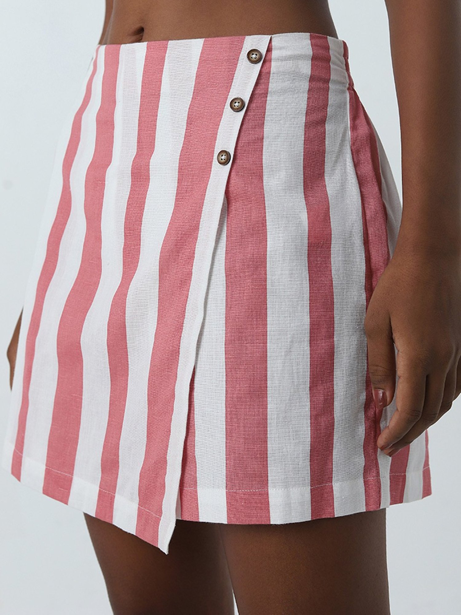 Bombay Paisley by Westside Coral Stripe Printed High-Rise Cotton Skort