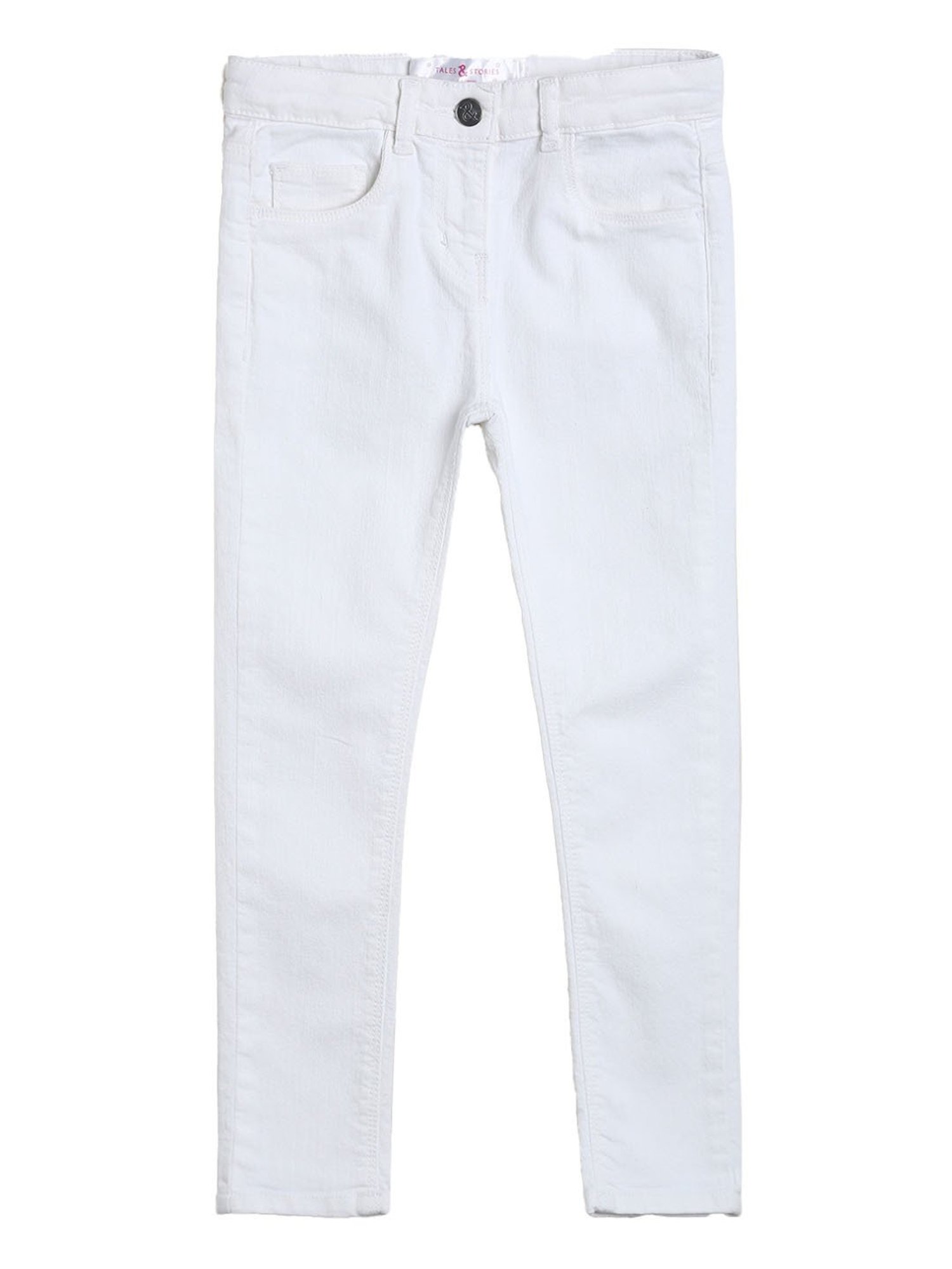 Tales & Stories Girls White Solid Jeans