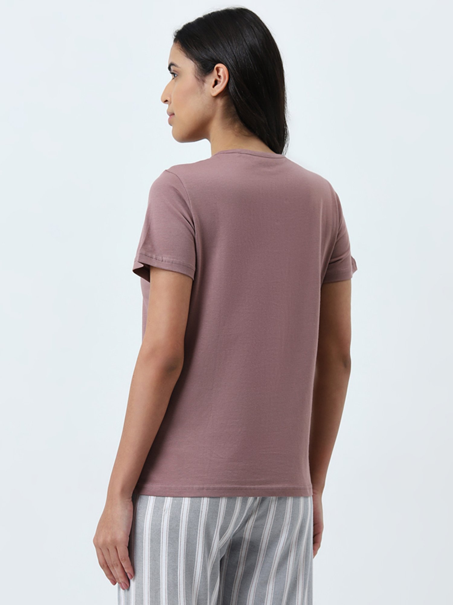 Wunderlove by Westside Dusty Pink Text Printed Cotton T-Shirt