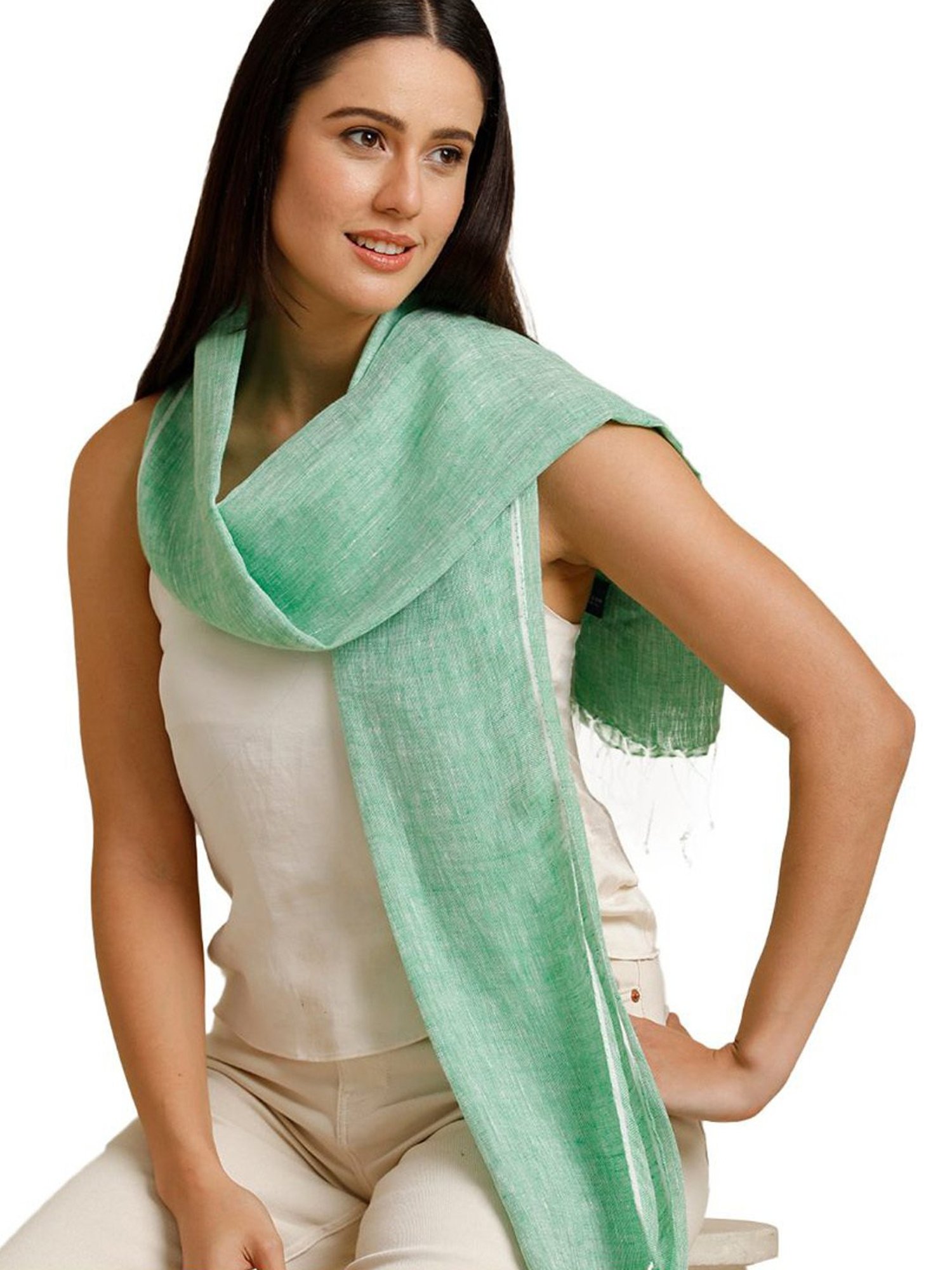Linen Club Green Pure Linen Stole
