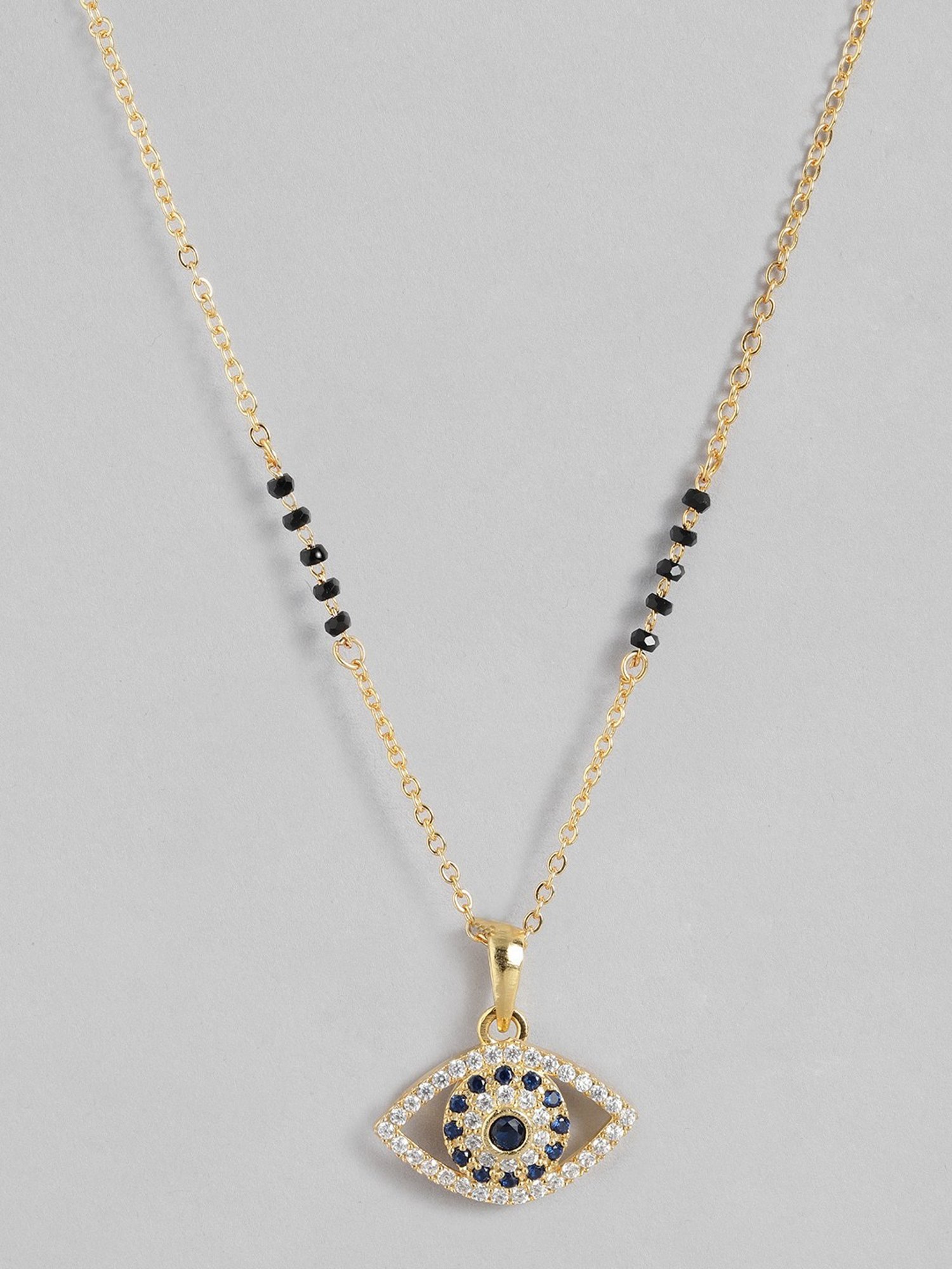 Abdesigns Gold-Plated American Diamond & Black Beaded Mangalsutra