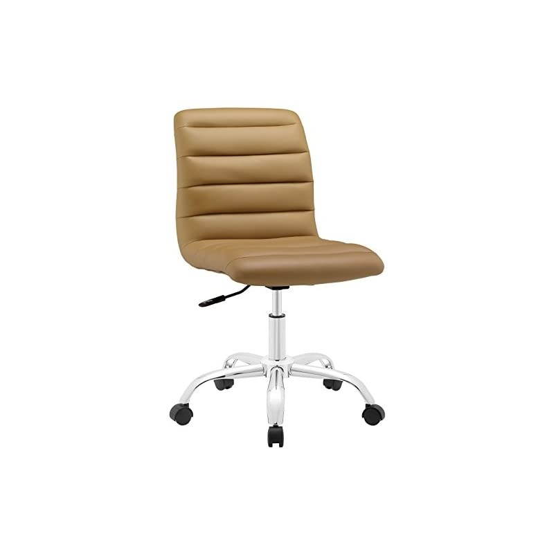 Ripple Ribbed Armless Mid Back Swivel Computer Desk Office Chair In Tan