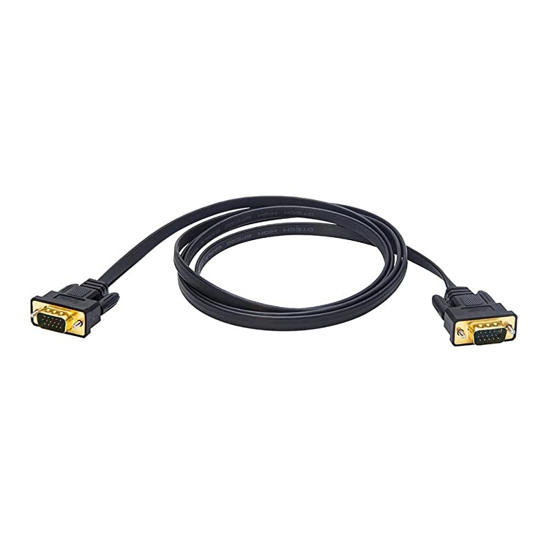 6ft Thin Computer Monitor VGA Cable Standard 15 Pin Connector Male to Male SVGA Cord Flat Wire for Desktop 6 Feet Black