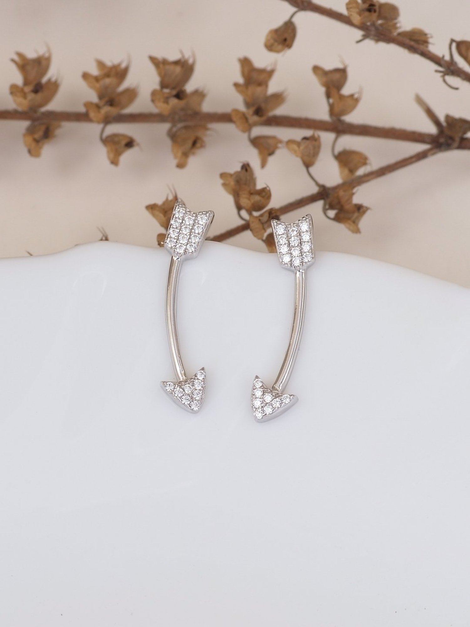 925 Silver AAA Grade American Diamond Arrow Ear Climber Earrings for Women & Girls