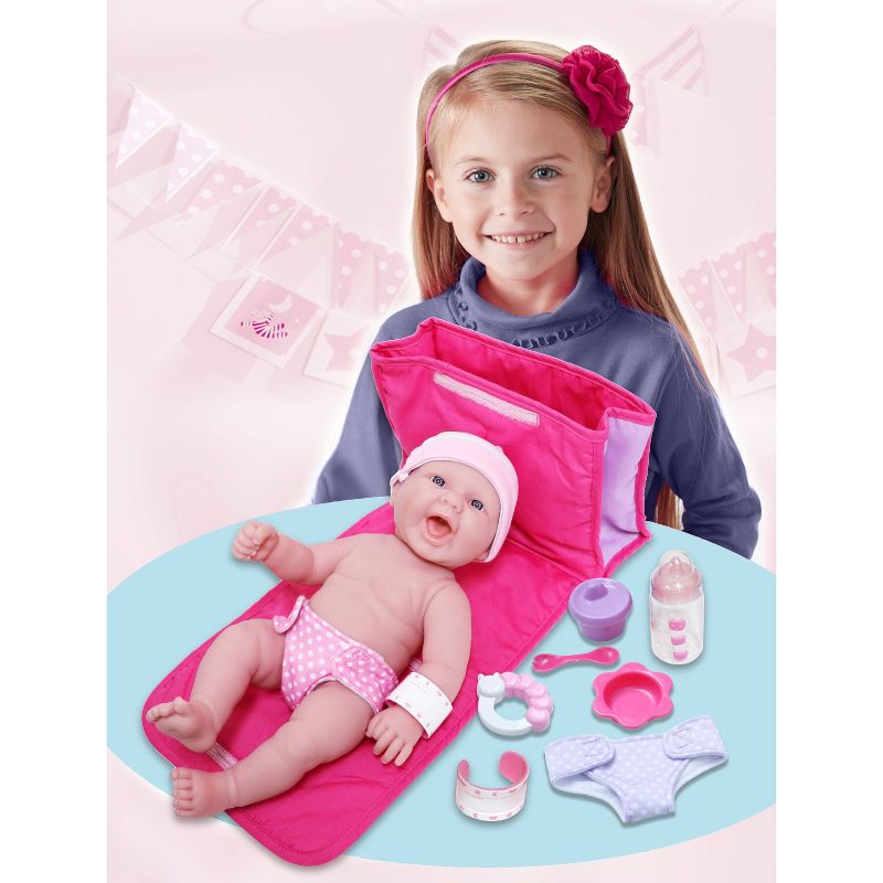JC Toys La Newborn 13" Baby Doll with 7pc Diaper Bag Set