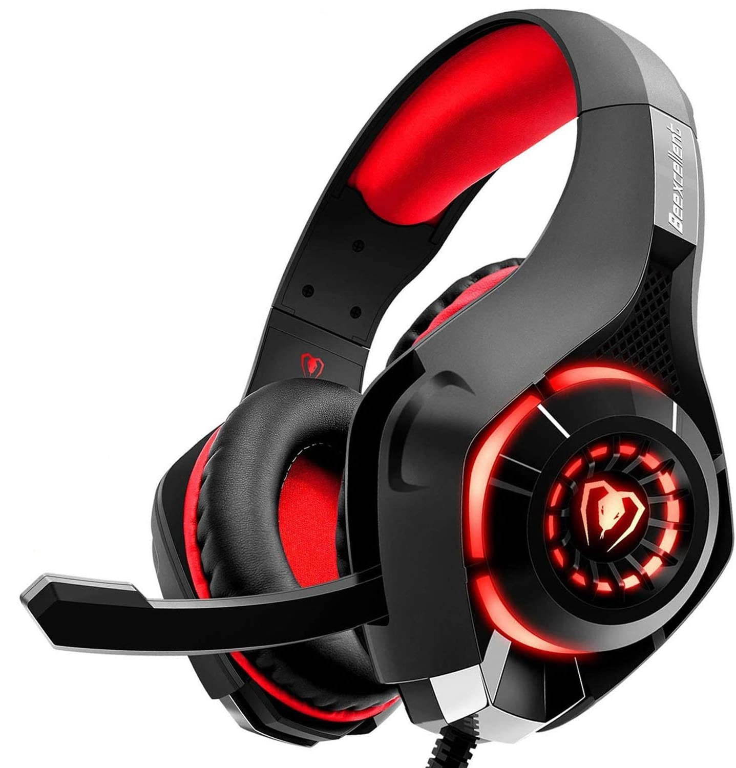 Pro Gaming Headset, Gaming Headphones for PC PS4 Xbox One Surround Sound Over-Ear Headphones with Mic LED Light Bass Surround Soft Memory Earmuffs for Computer Laptop - Blue