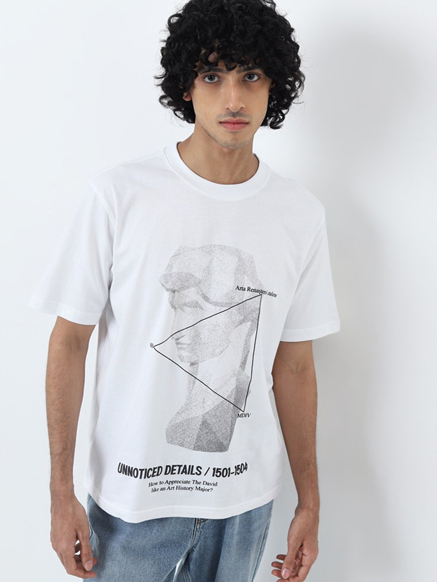 Nuon by Westside White Graphic Printed Relaxed-Fit Cotton T-Shirt