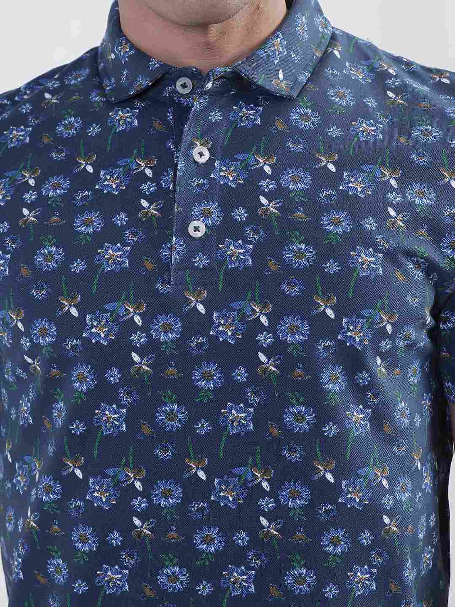 Bruun & Stengade Blue Regular Fit Printed Polo T-Shirt