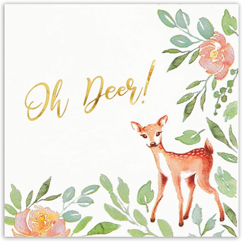 Sparkle and Bash 50 Pcs Disposable Paper Napkins Oh Deer Floral Girl Baby Shower 1 First Birthday Party Supplies