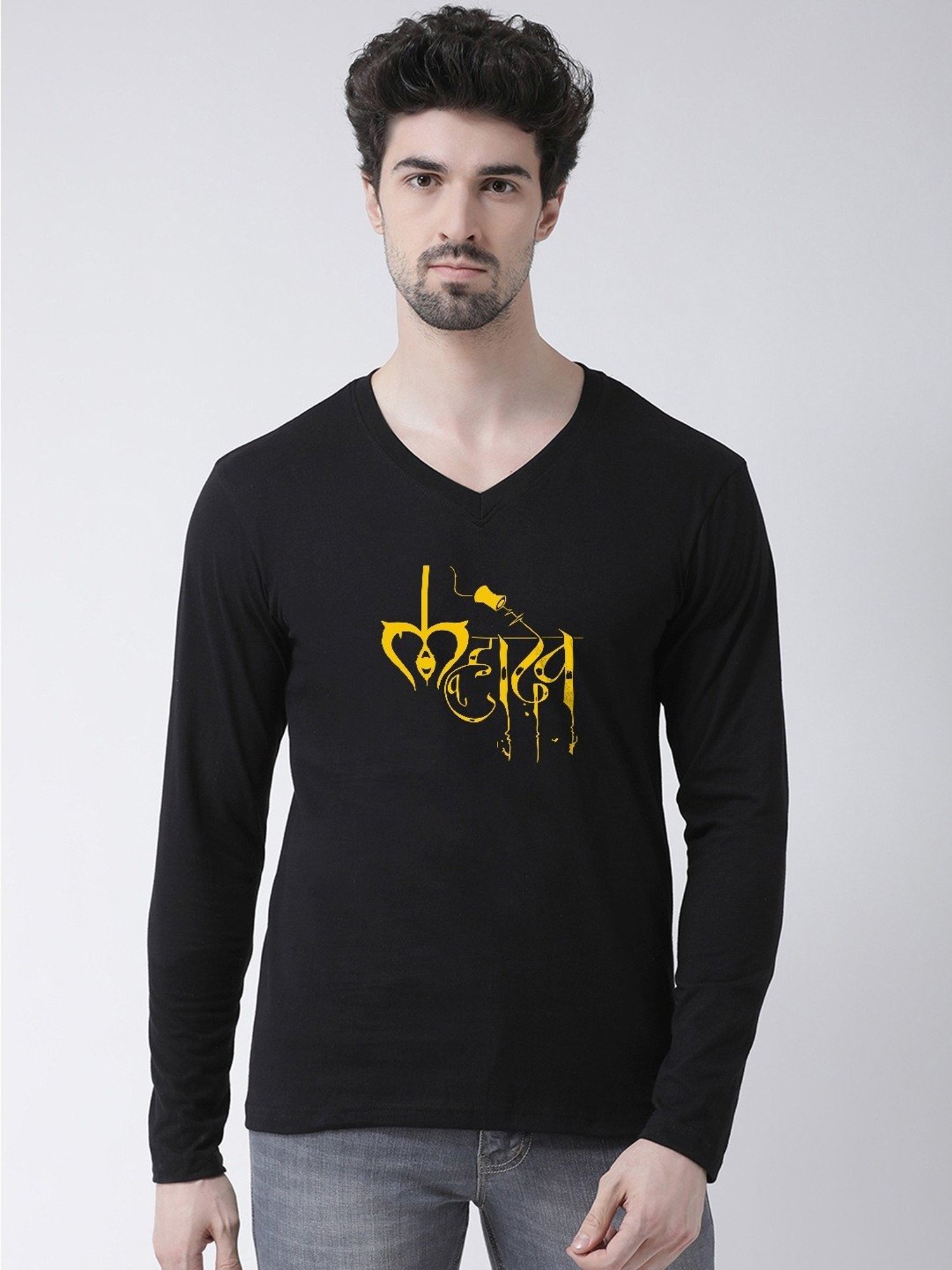 Friskers Black Cotton Slim Fit Printed T-Shirt
