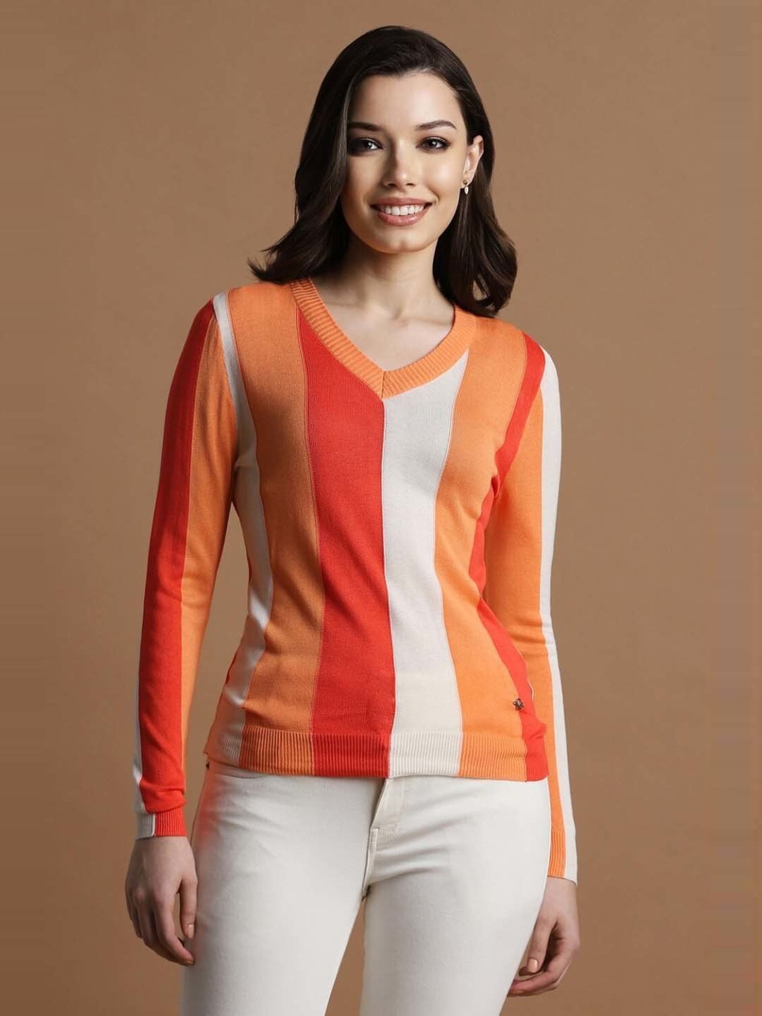 Allen Solly Orange Color-Block Top