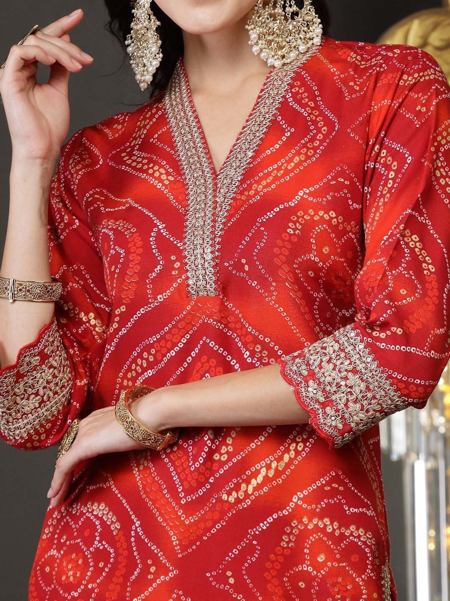 Stylum Red Printed Kurta Pant Set With Dupatta