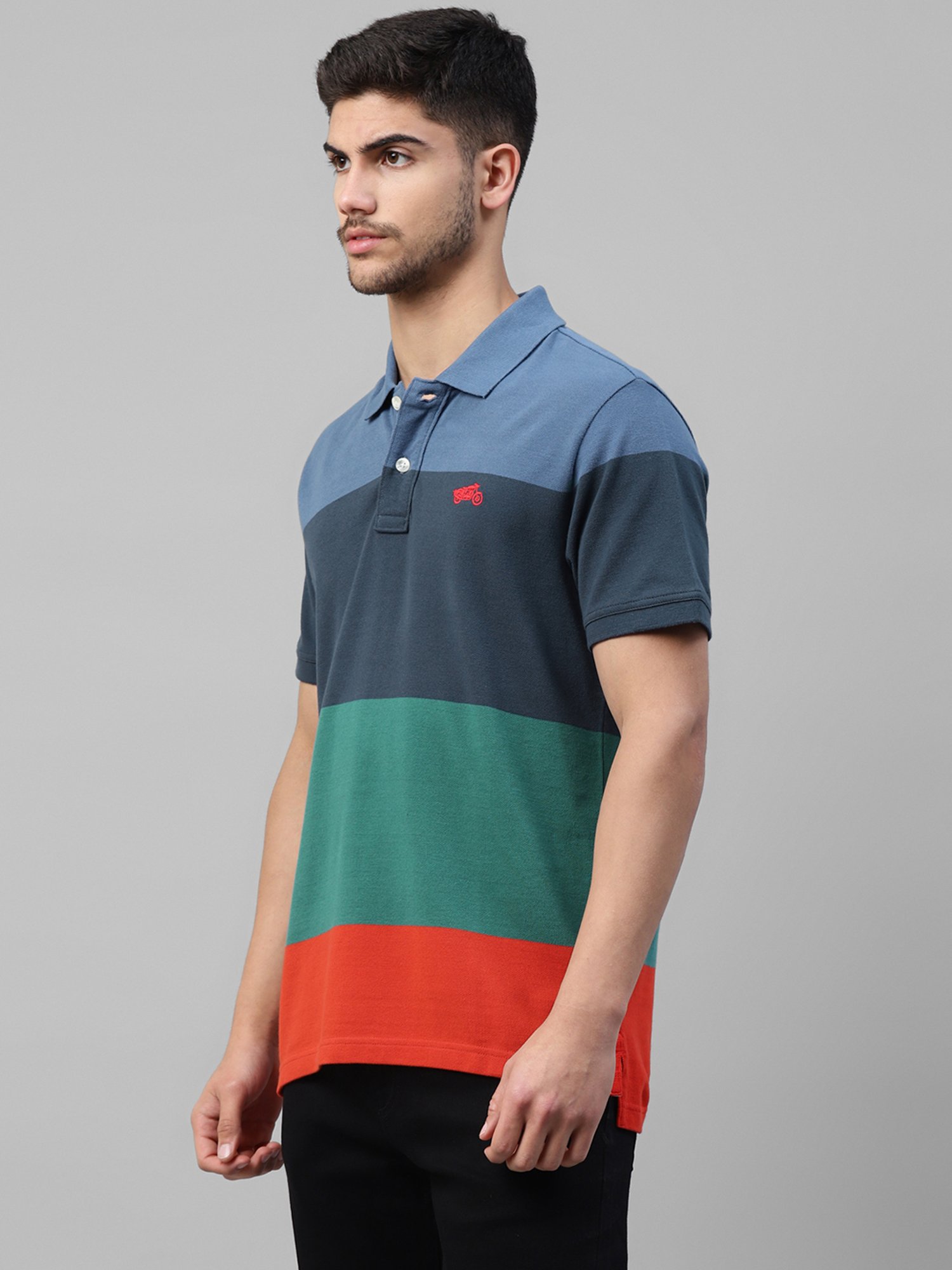 Royal Enfield Bold YD Multicolor Regular Fit Striped Polo T-Shirt