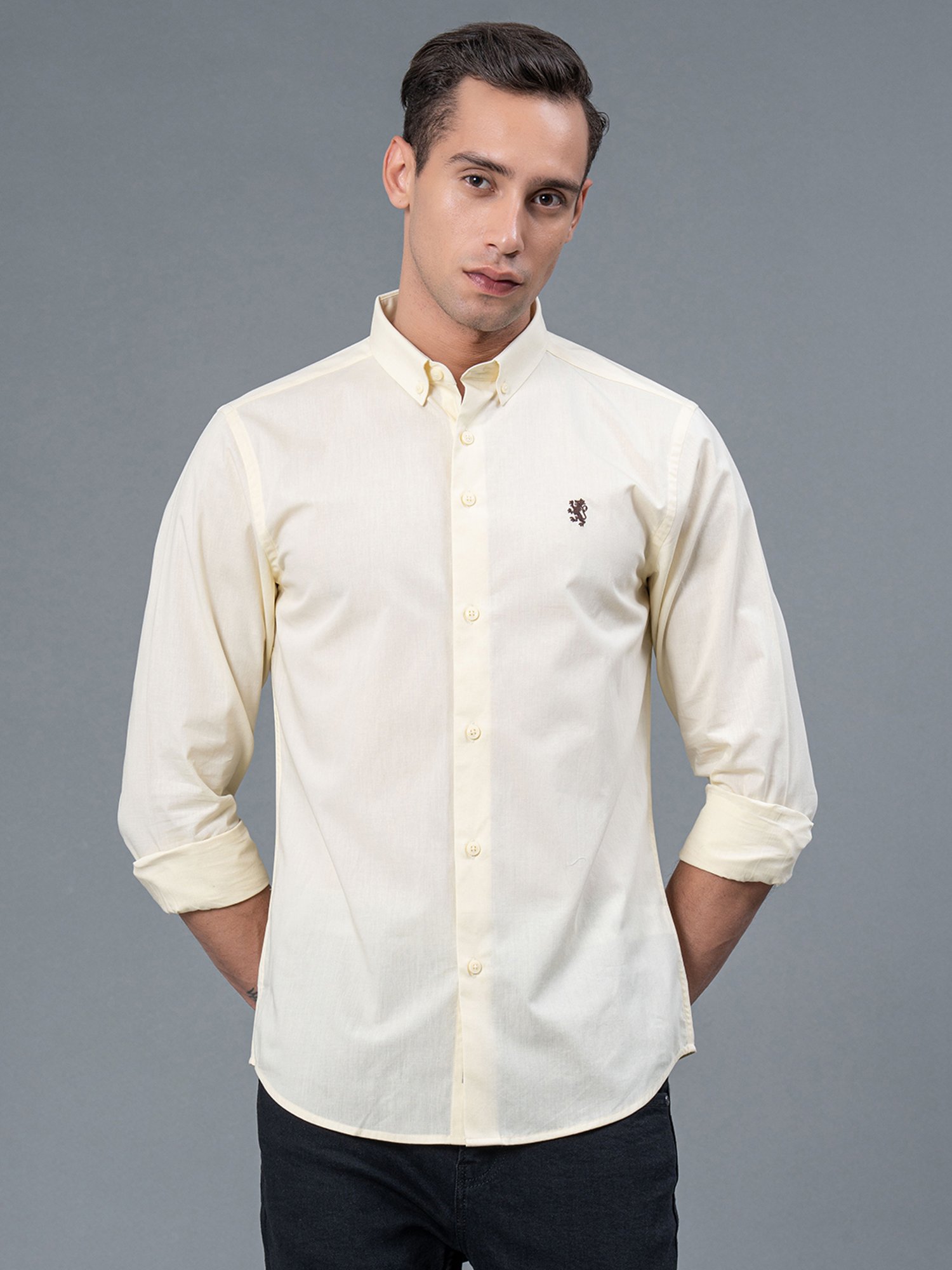 Red Tape Light Yellow Regular Fit Cotton Shirt