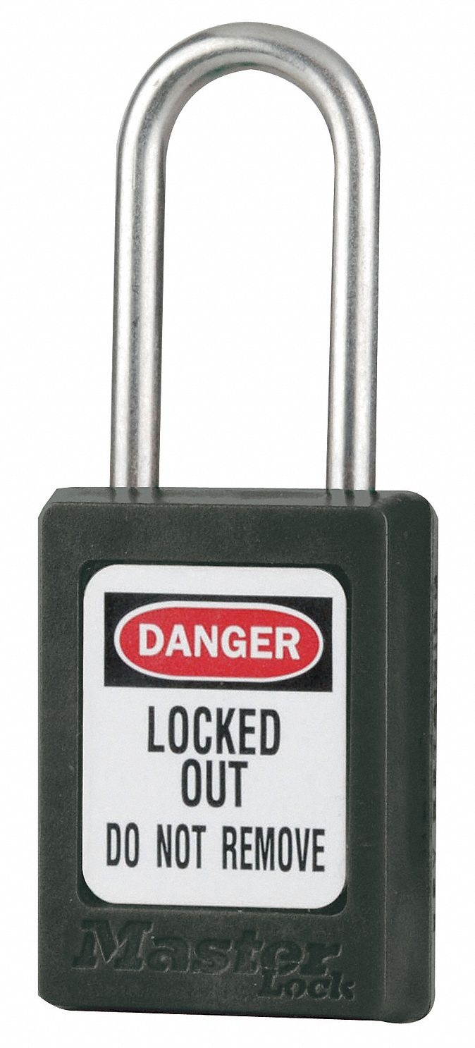 Lockout Padlock, Keyed Alike, Black, 3/16In., PK6