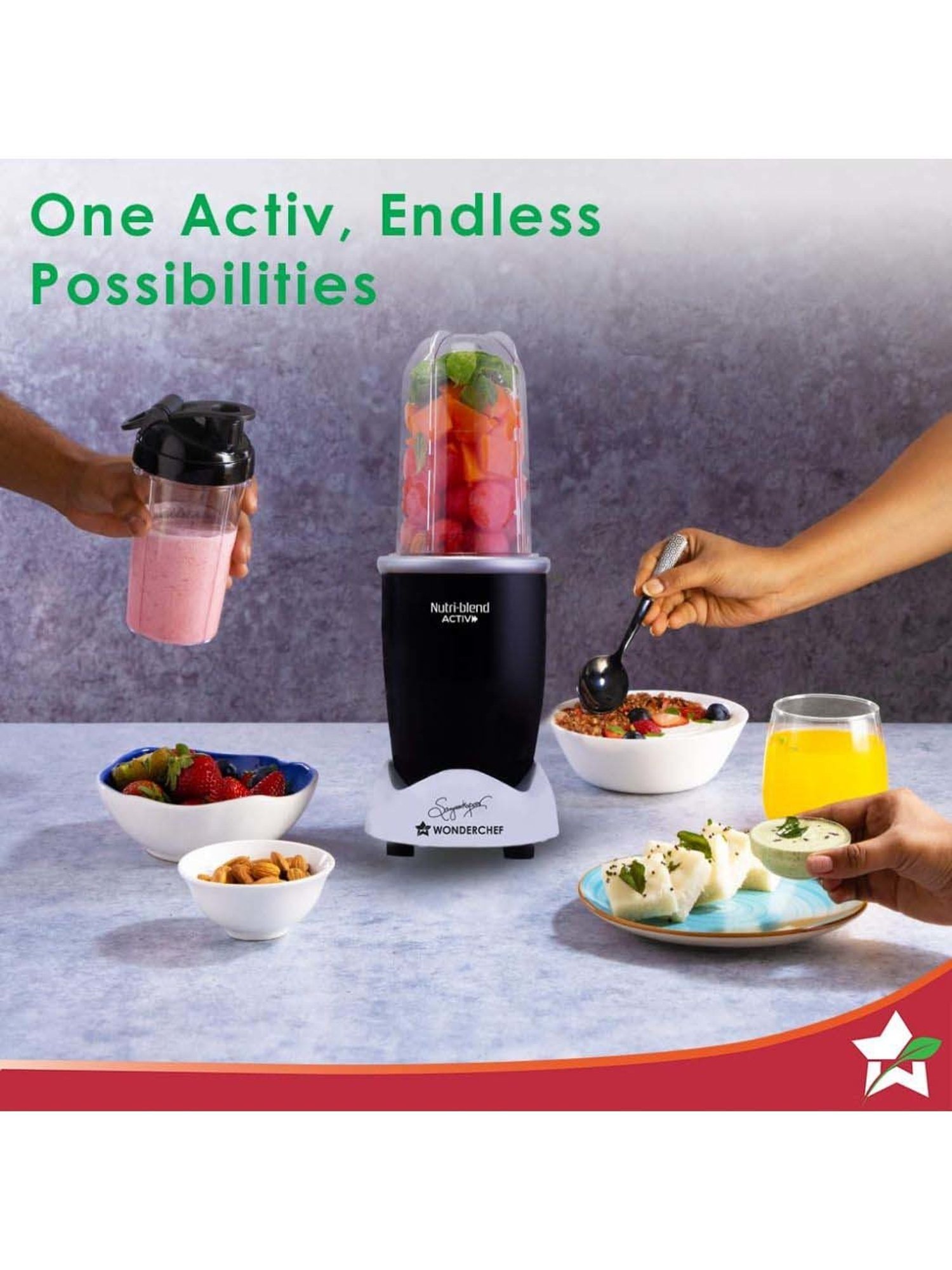 Wonderchef Nutri-Blend Activ 22000 RPM Mixer Grinder with 2 Unbreakable Jars (500W, Black)
