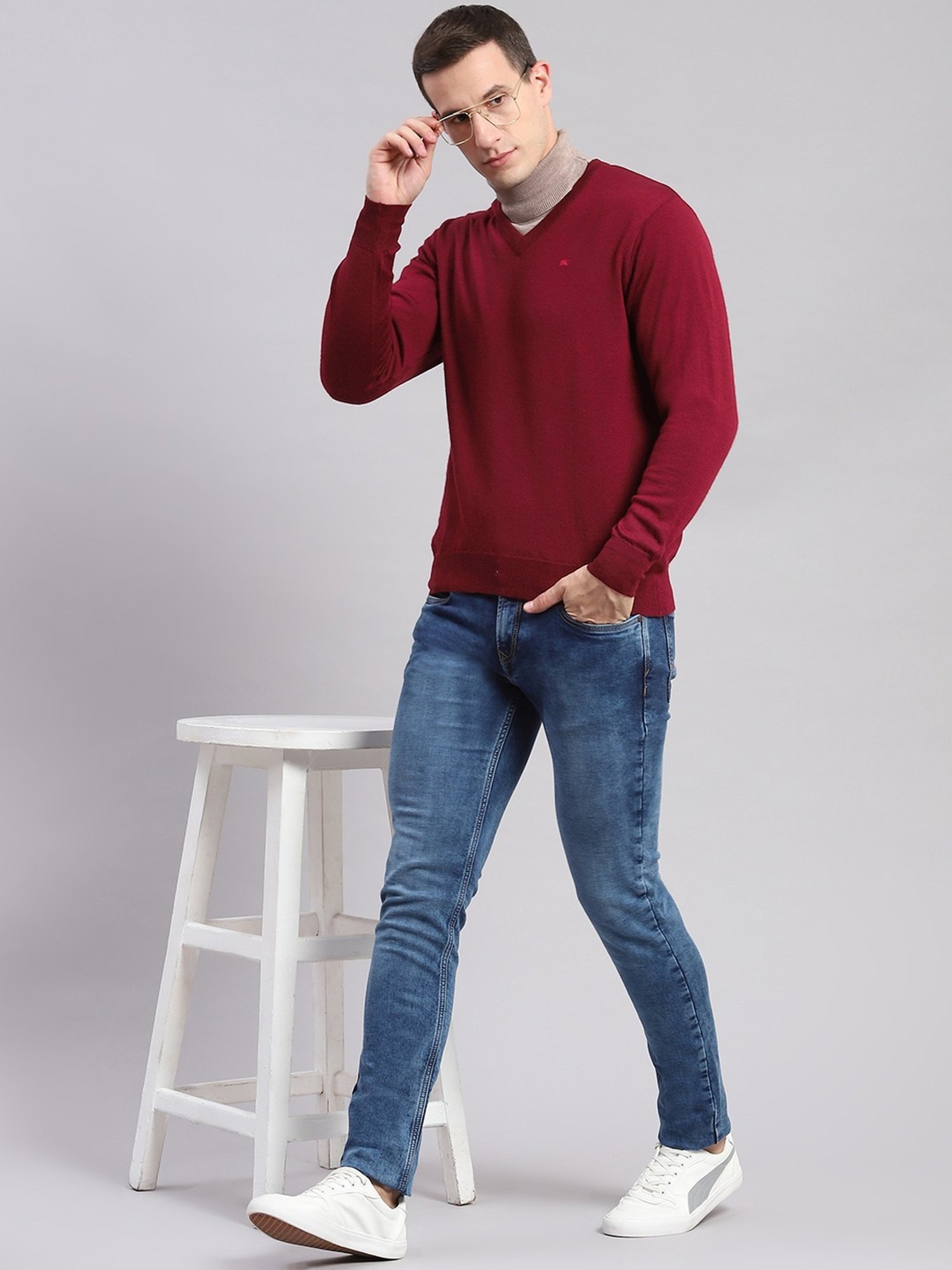 Monte Carlo Dark Maroon Regular Fit Sweater