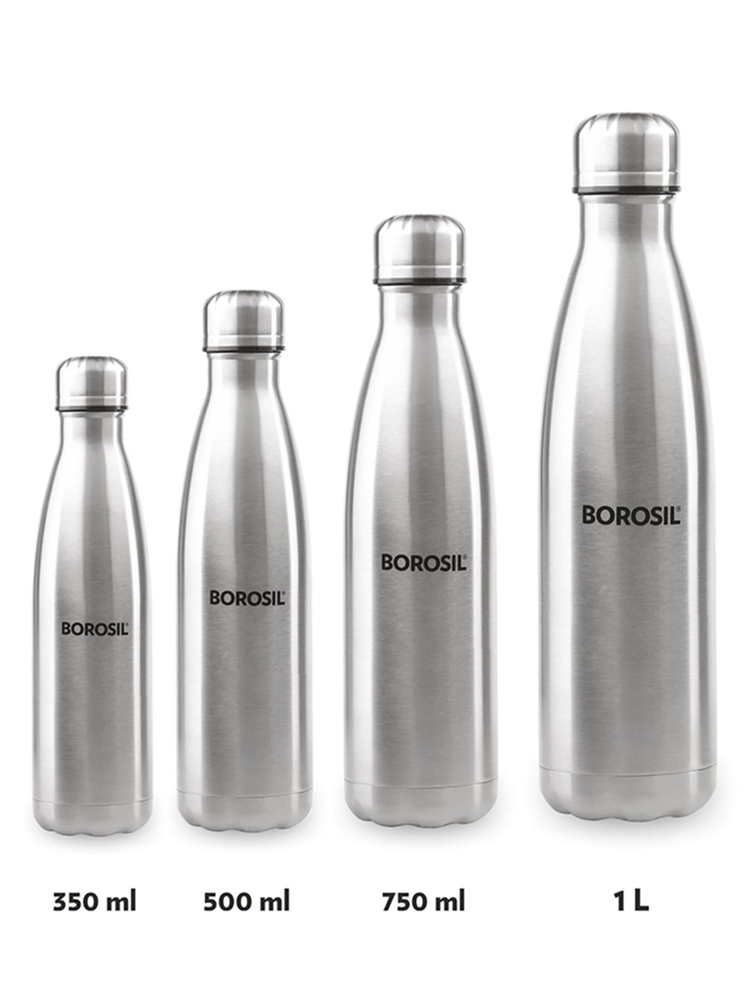 Borosil Silver Stainless Steel Hydra Bolt Vacuum Insulated Flask Water Bottle - 350 ml