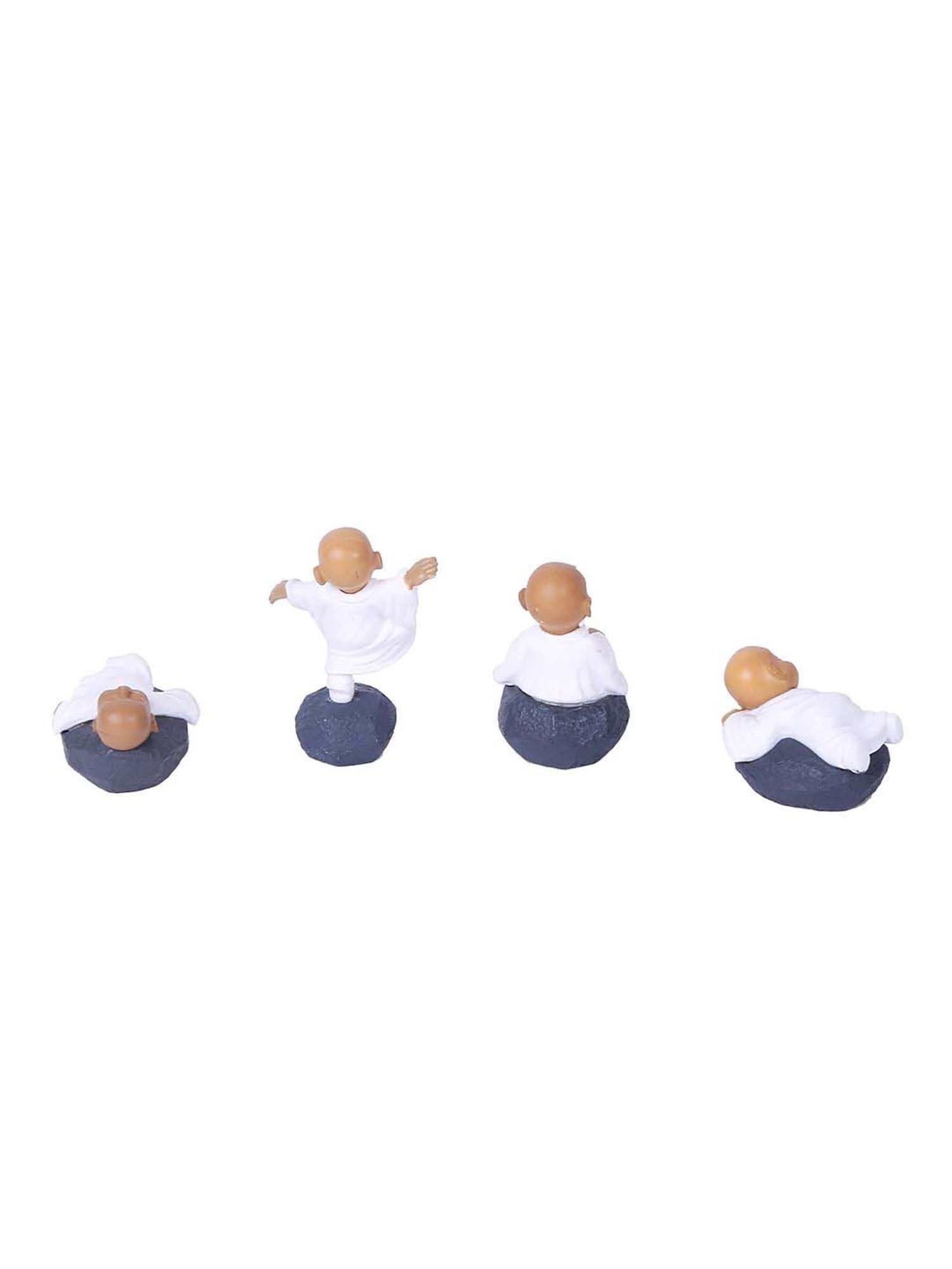 Tayhaa White & Brown Plastic Little Baby Buddha Figurine - Set of 4