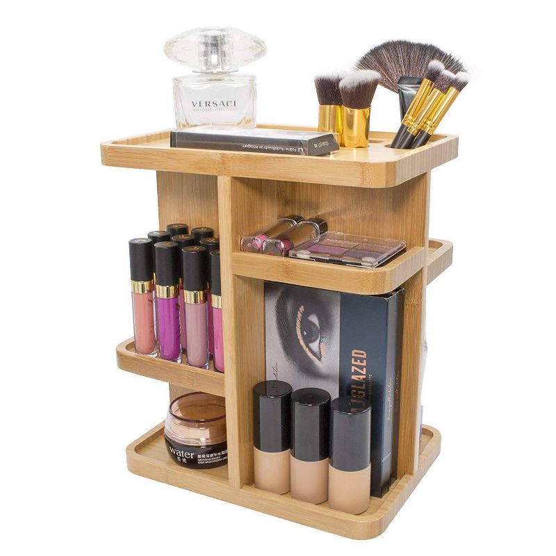 Sorbus Multi-Function Storage Carousel Bamboo Cosmetic Organizer