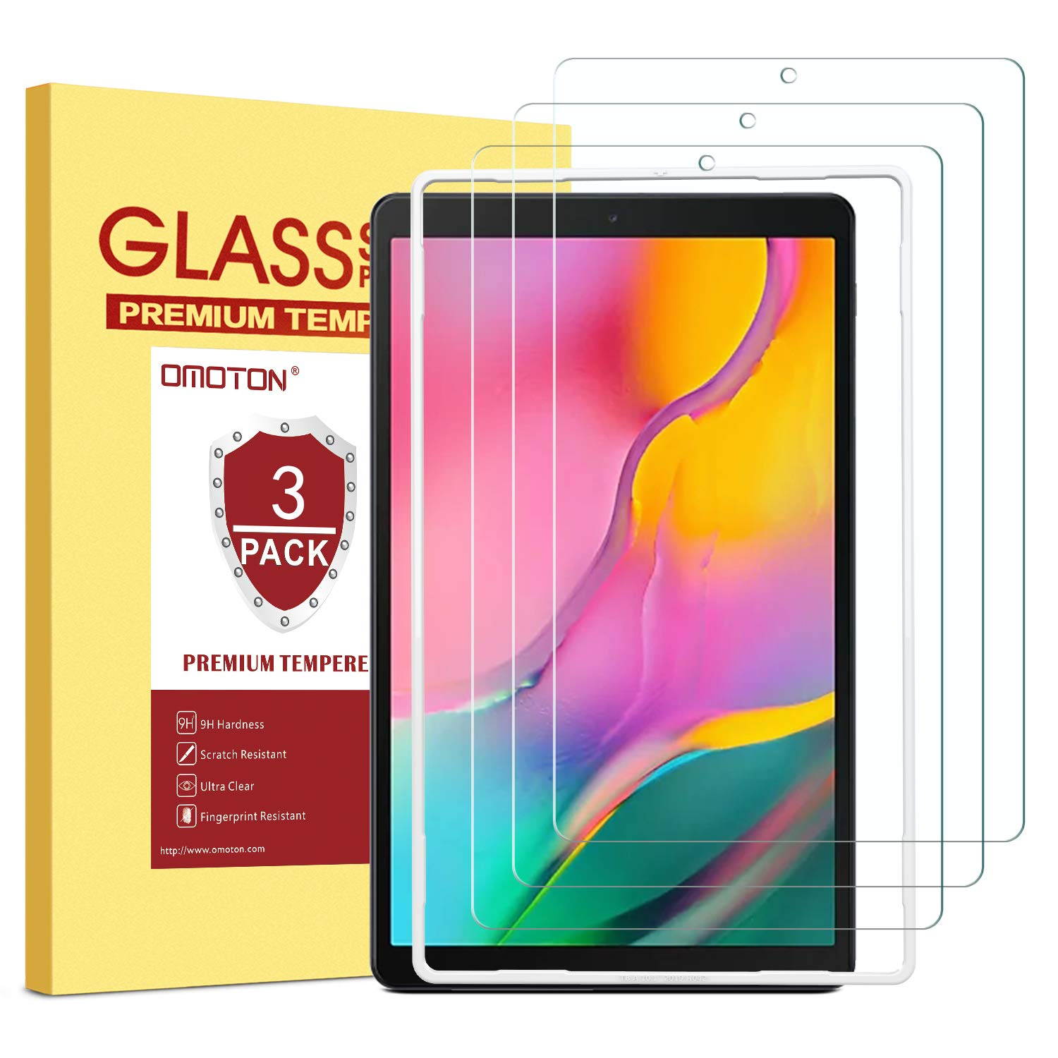 OMOTON [3 Pack Screen Protector for Samsung Galaxy Tab A 10.1 2019 Release SM-T510, Tempered-Glass/Scratch-Resistant/Bubble Free