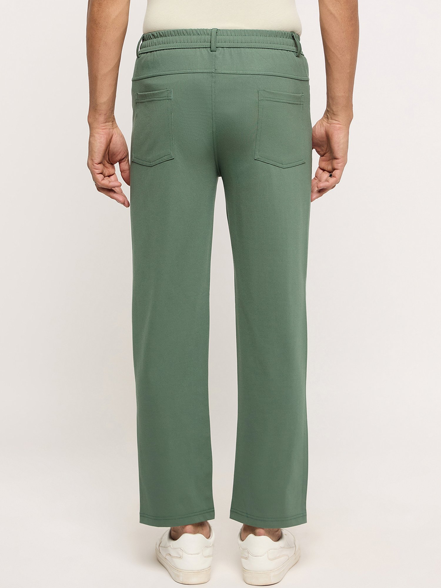 Okane Olive Regular Fit Flat Front Trousers