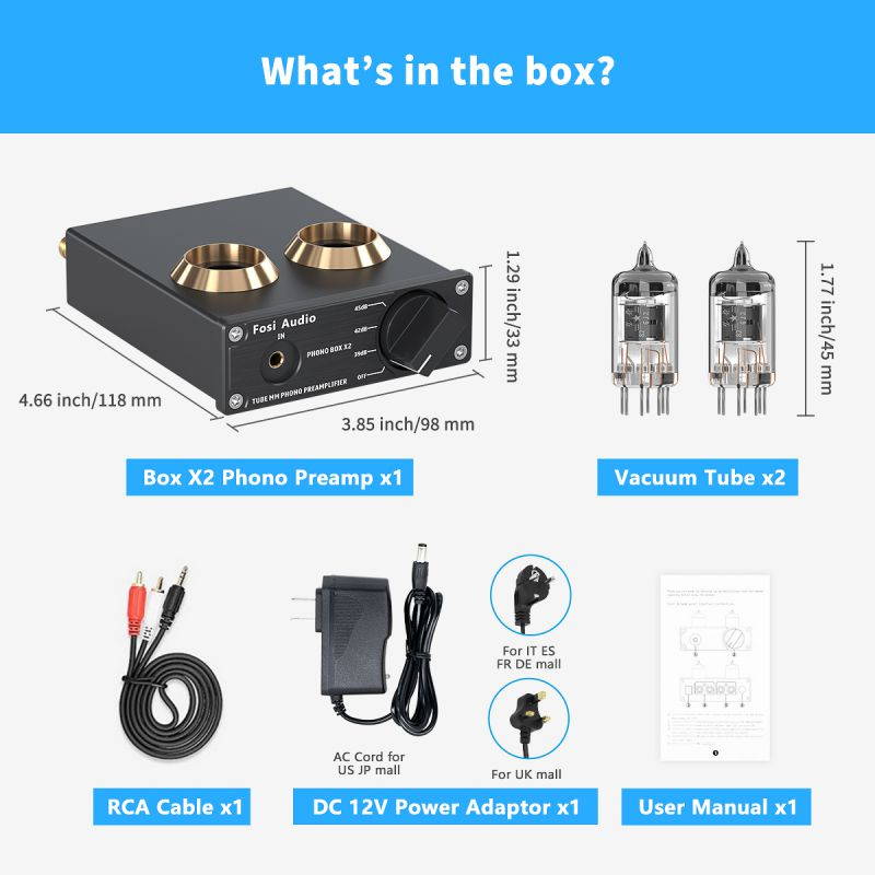 Fosi Audio Phono Preamp for Turntable Preamplifier MM Phonograph Preamplifier with Gain Gear Mini Stereo Audio Hi-Fi Pre-Amplifier for Record Player with DC 12V Power Supply Box X2