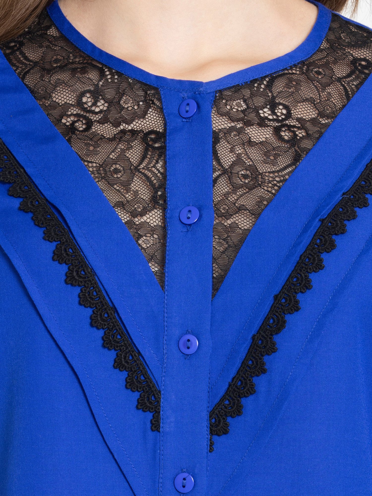 SHAYE Blue & Black Lace Top