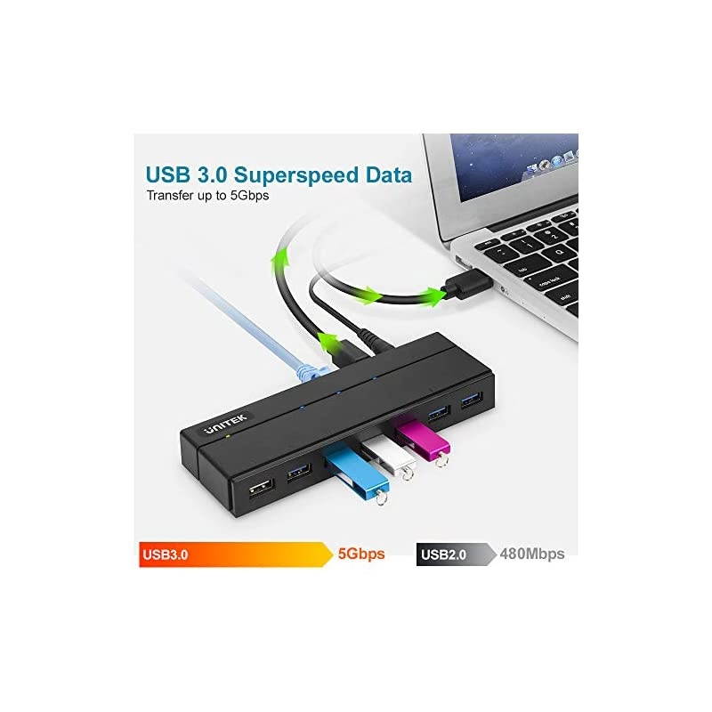 USB Ethernet Adapter 7Port Hub 6 Ports USB 30 Hub with Gigabit Ethernet Converter 24A Charging Port 36W Powered Data Hub Splitter Compatible MacBook iMac Surface Pro Laptop PC HDD