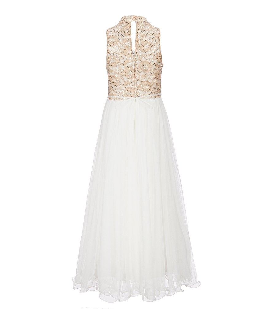 Us Angels Big Girls 6-14 Cap-Sleeve Lace Beaded Mesh Communion Dress