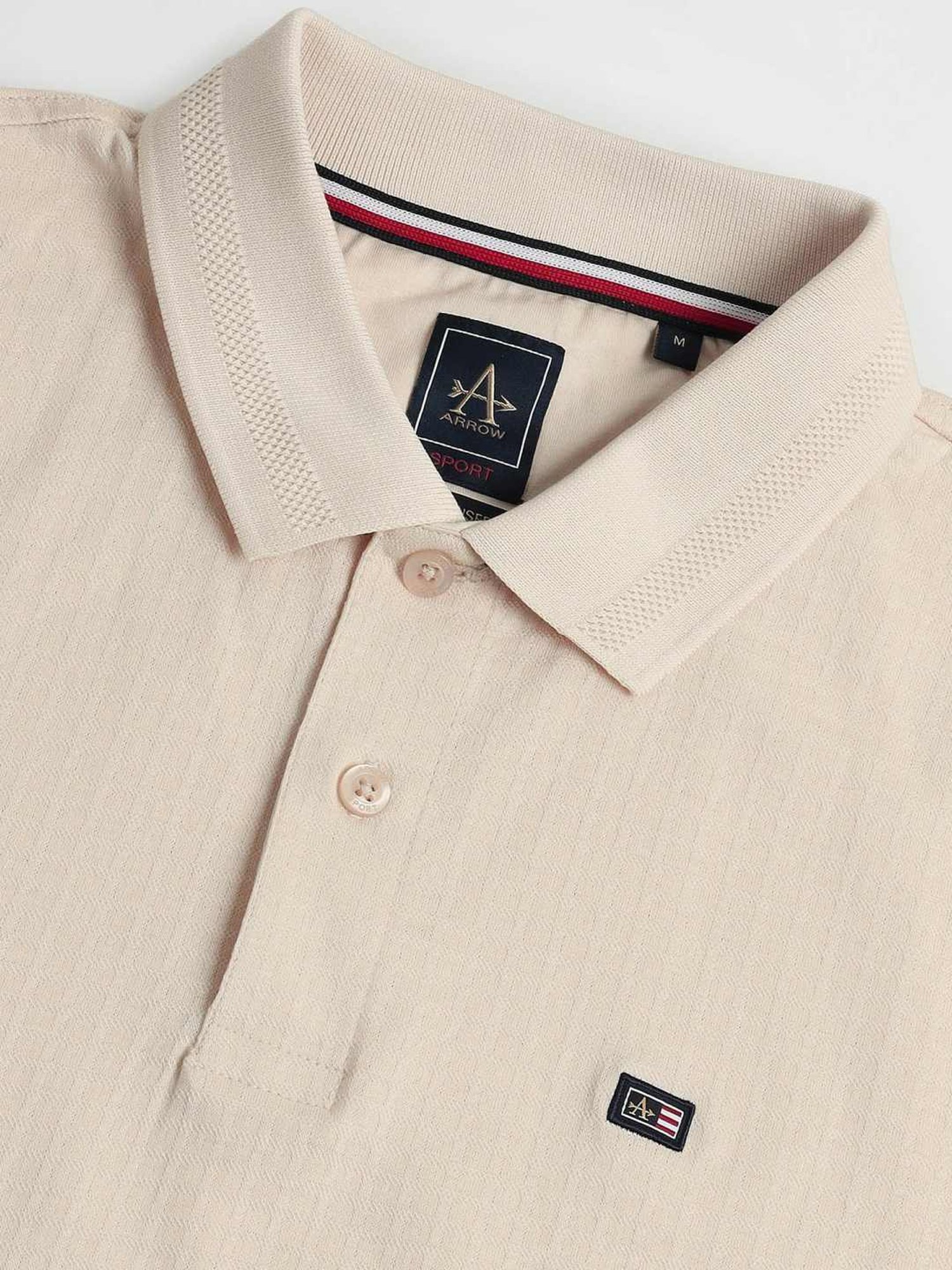 Arrow Sports Beige Cotton Regular Fit Self Pattern Polo T-Shirt