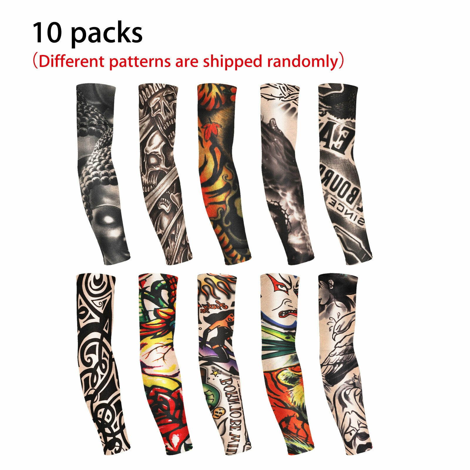 10 PCS Tattoo Cooling Arm Sleeves Cover Basketball Golf Sport UV Sun Protection