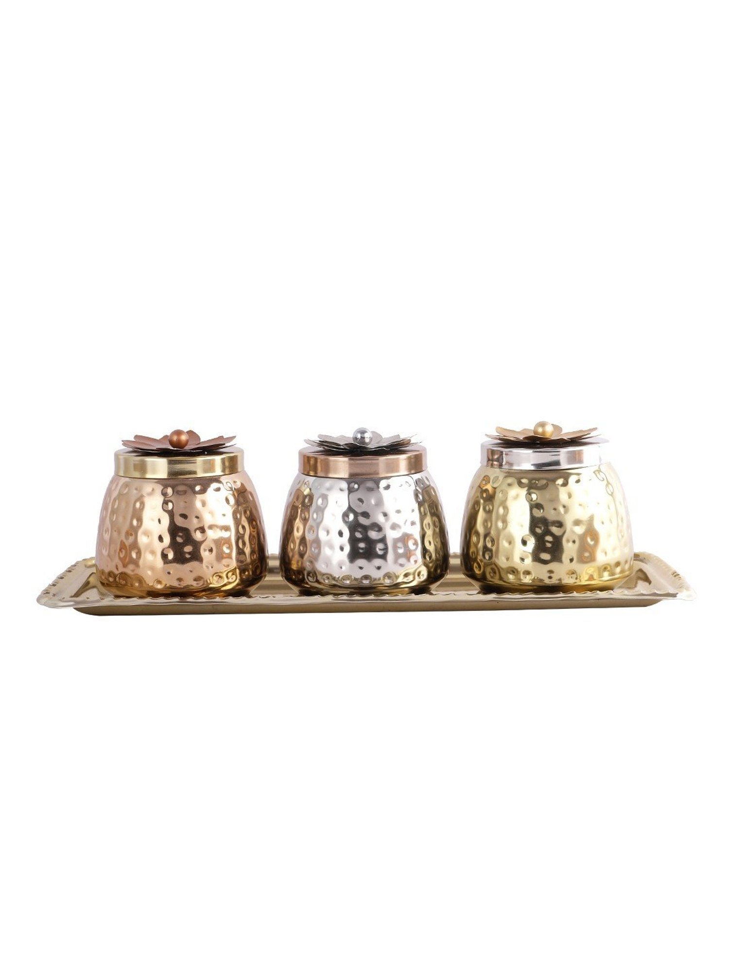 Aapno Rajasthan Multicolor Stone 3 Jars with Tray