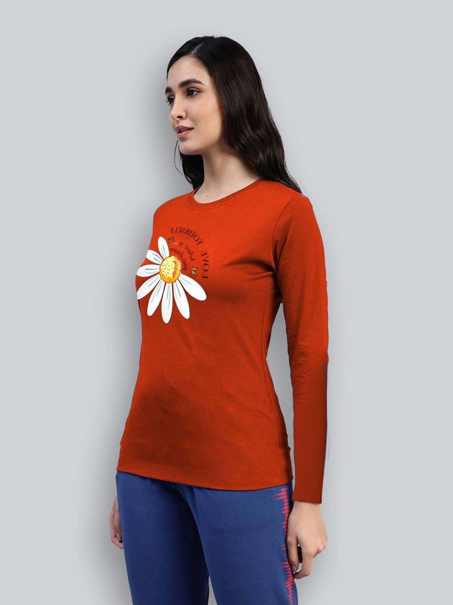 Lyra Rust Cotton Printed T-Shirt