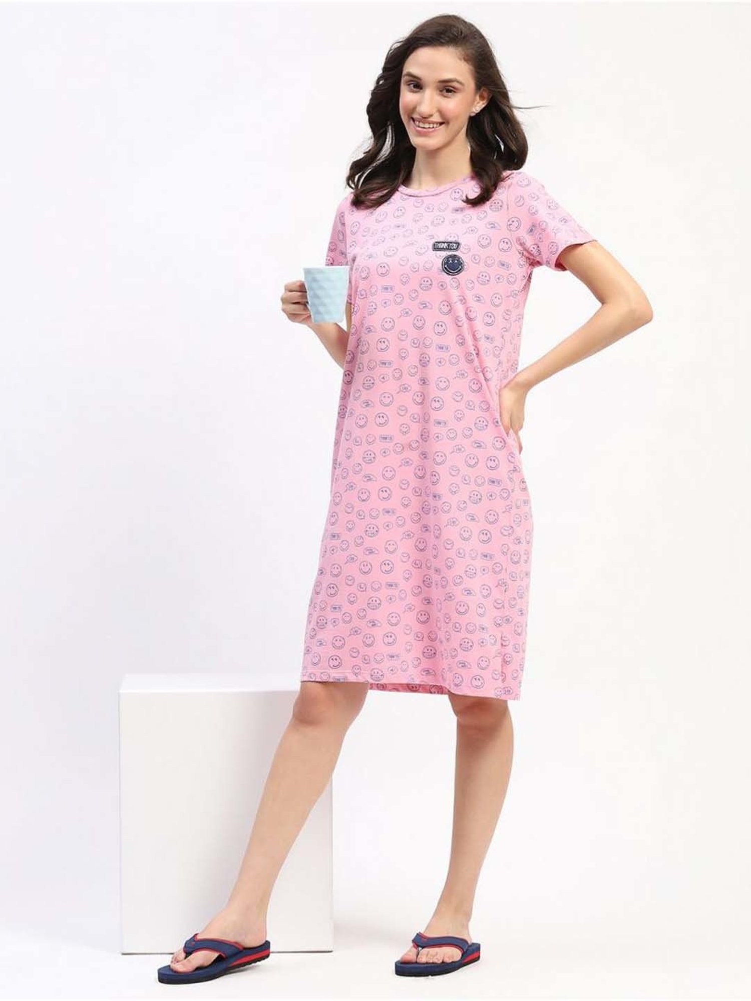 MADAME M Secret Pink Cotton Printed Sleep Tees