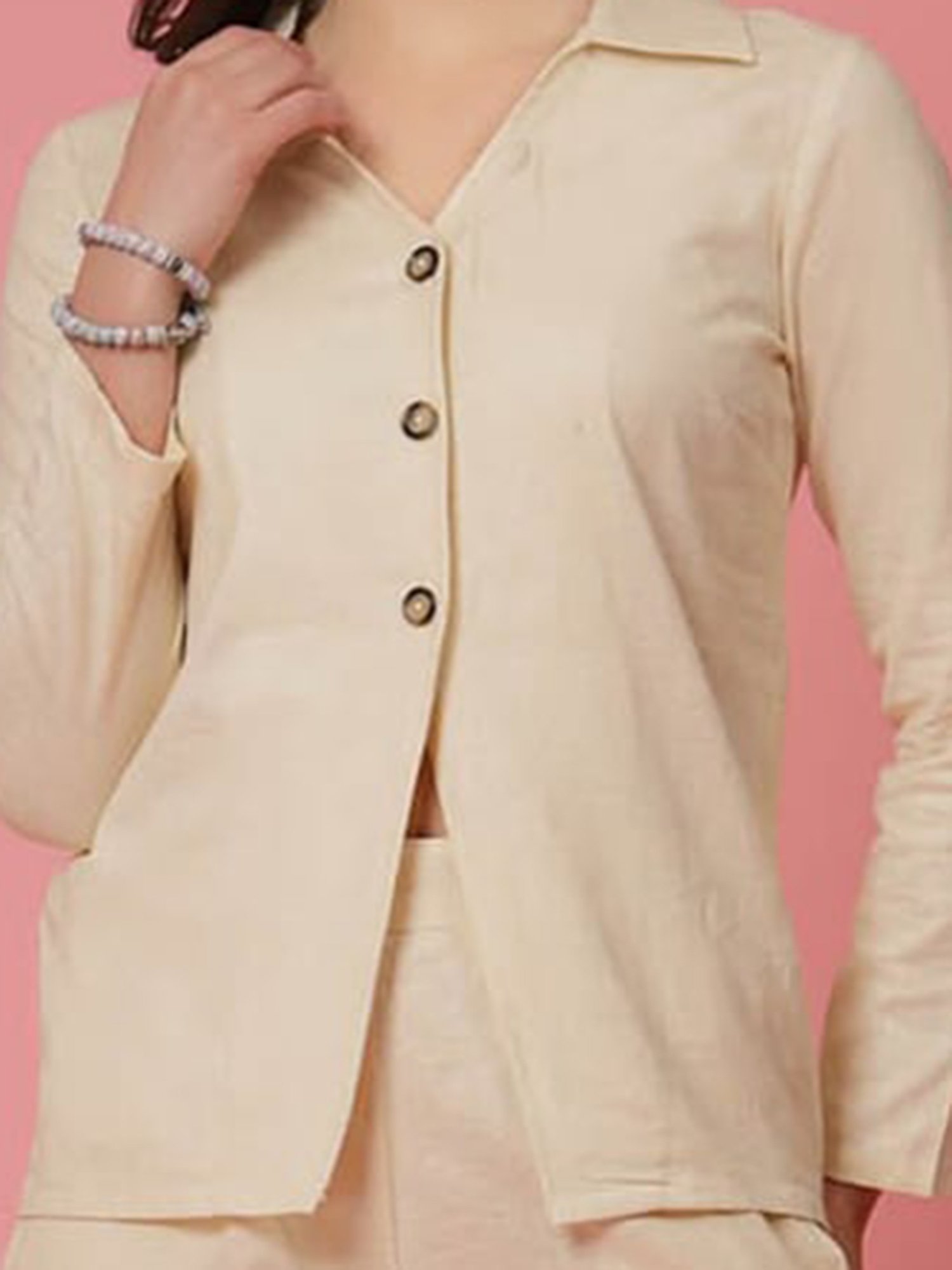 Melon by PlusS Beige Cotton Shirt With Trousers