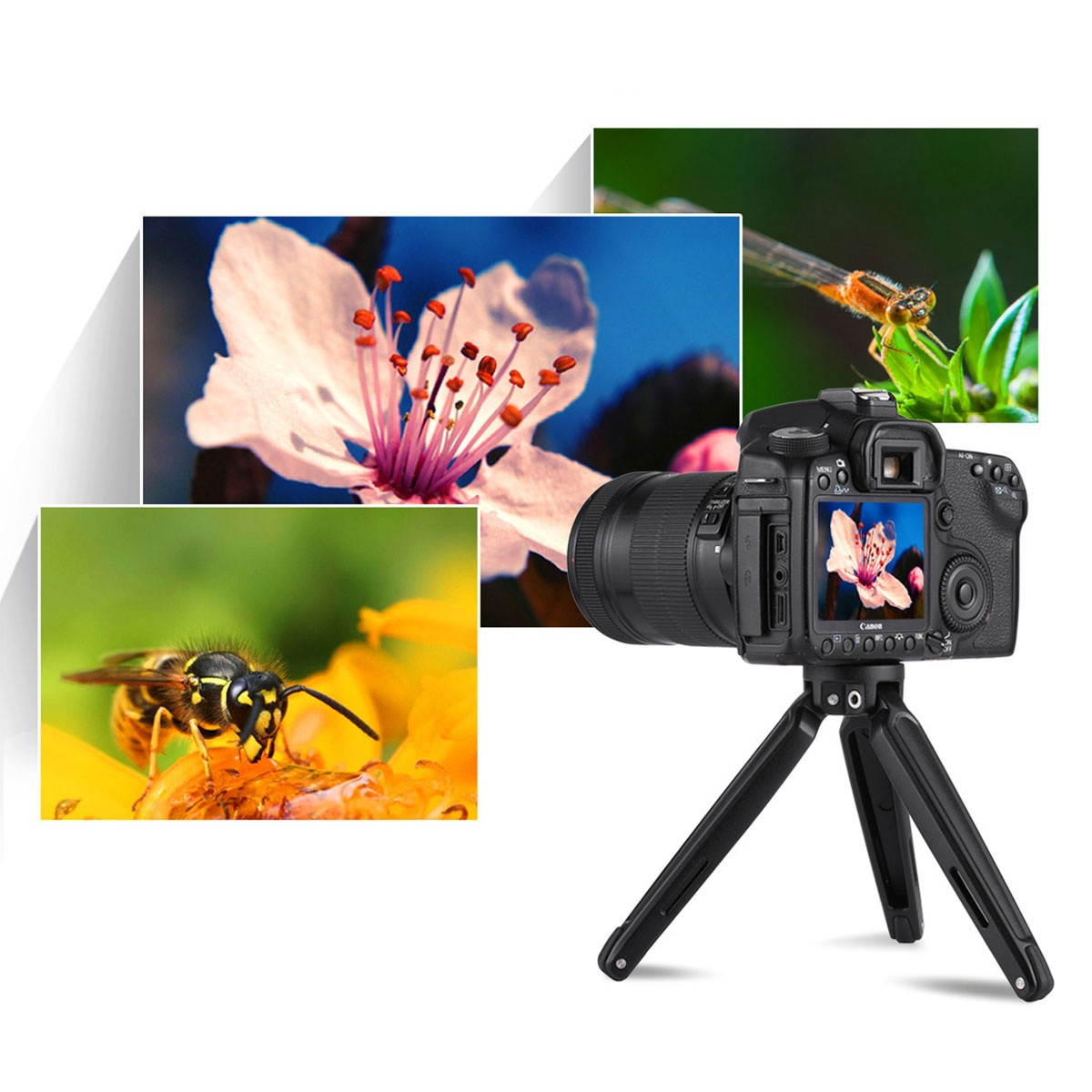 Puluz Tripod Lightweight Heavy Duty Aluminum Alloy Mini Tabletop Tripod for Nikon DSLR Cameras Projector Mobile Phones (Black)