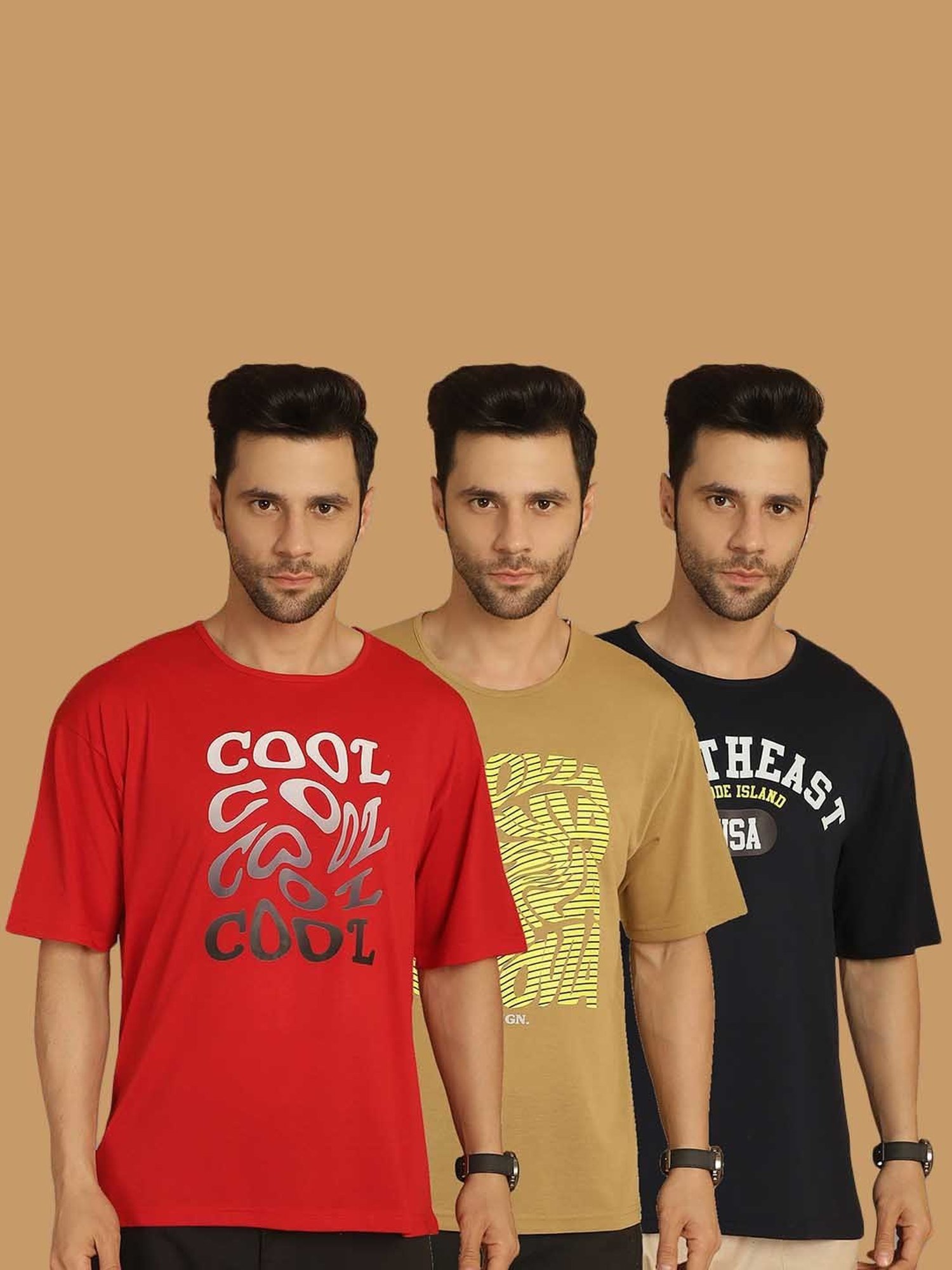 Vimal Jonney Multicolor Regular Fit Printed Crew T-Shirt - Pack of 3