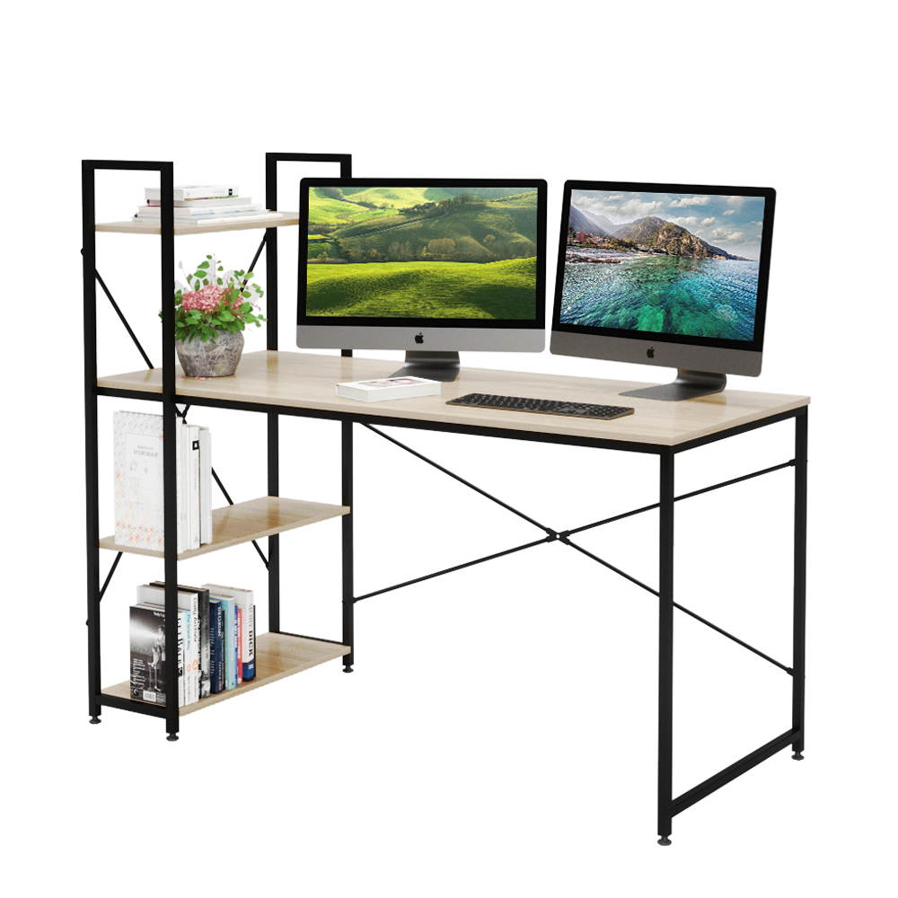 Bestier 63 Inch Computer Desk with Storage Shelves, Modern Bookshelf Desk with Headphone Hook Large Workstation Writing Desk with Reversible Bookshelves Home Office Work Table Study Desk Grey