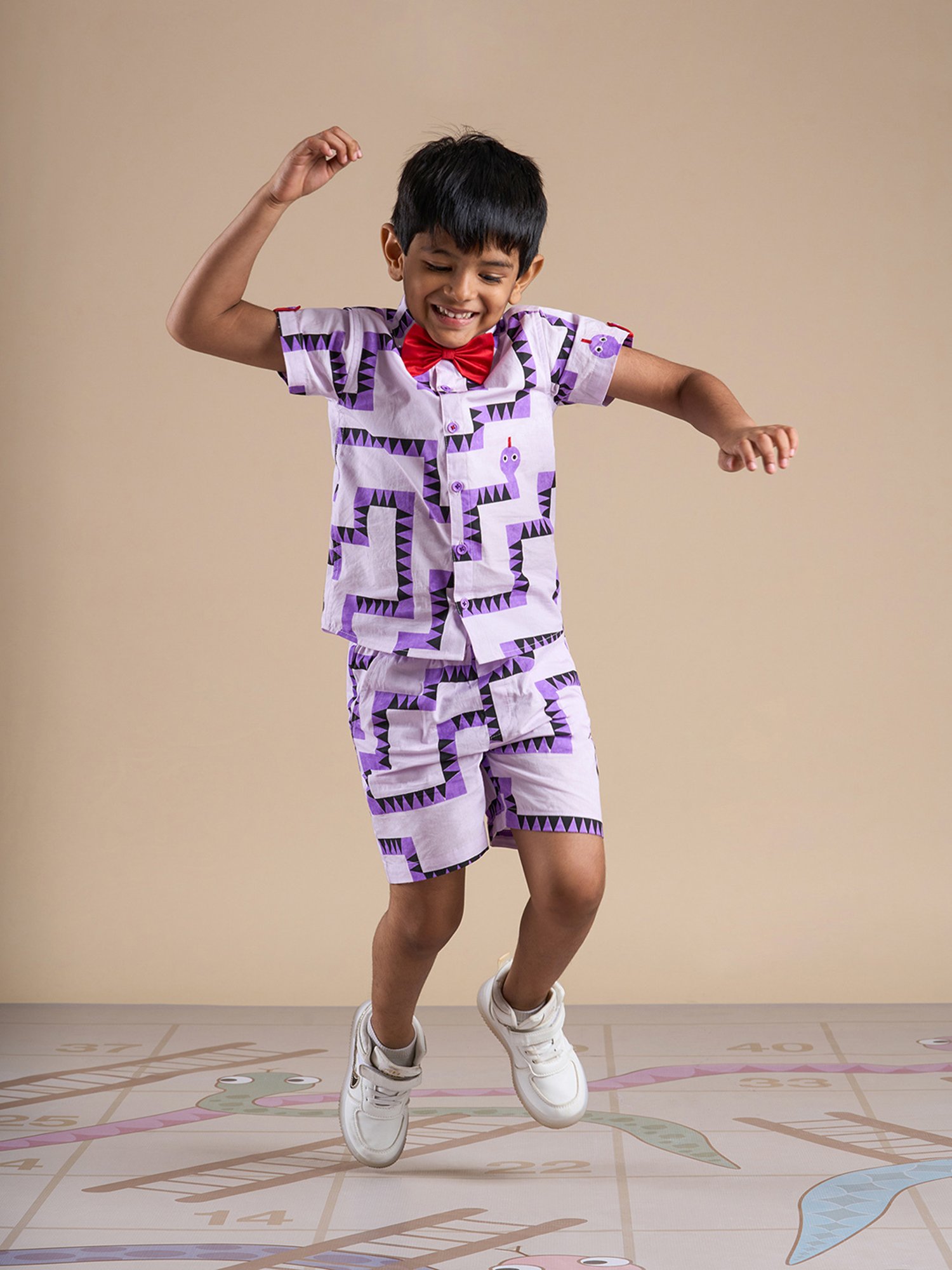 Lil Drama Kids Purple Printed Shirt with Shorts