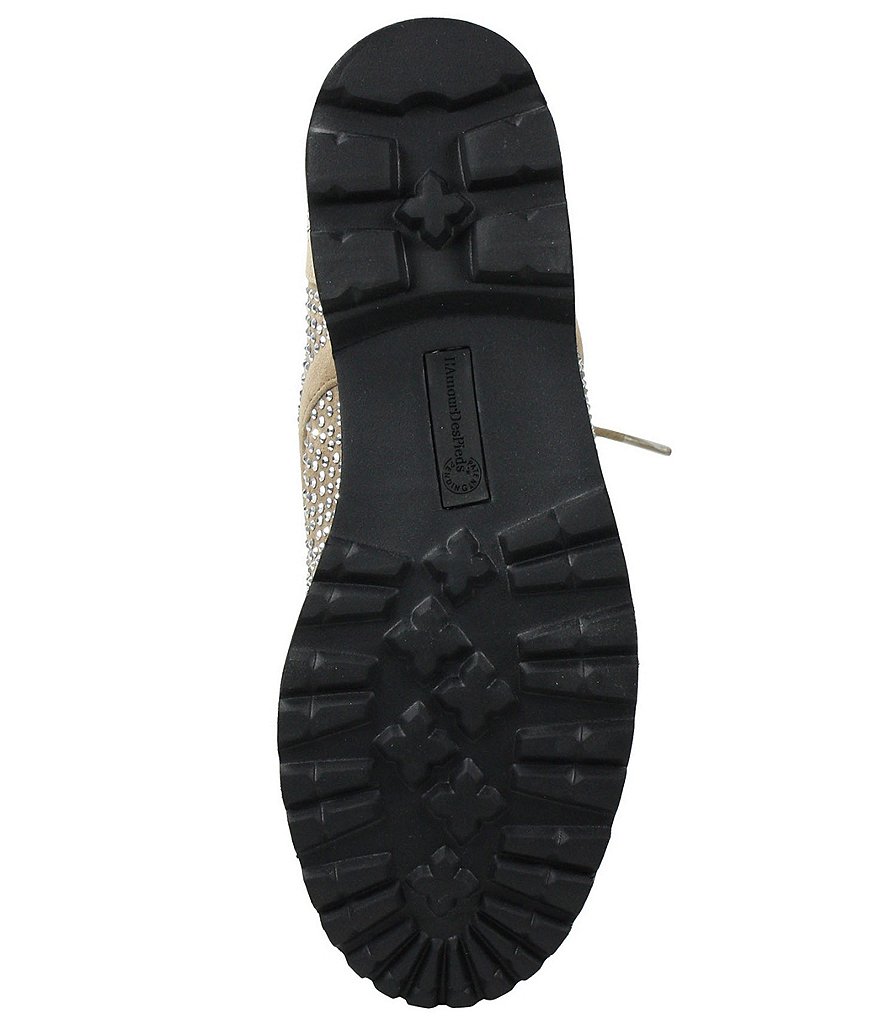 L'Amour Des Pieds Raynelle Suede Rhinestone Embellished Block Heel Combat Booties