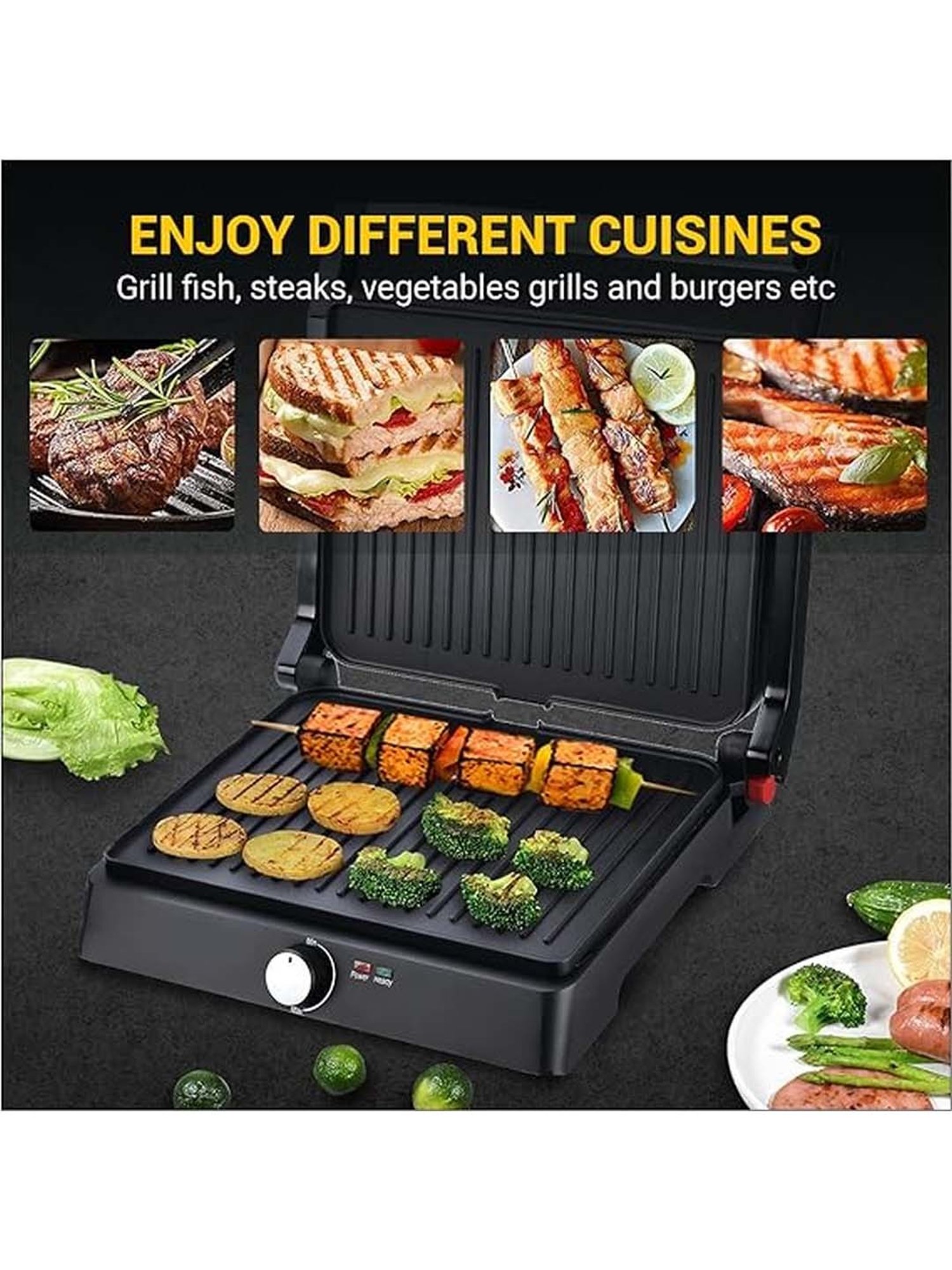 Borosil Sandwich Maker 2000W with Non stick coating (Black)